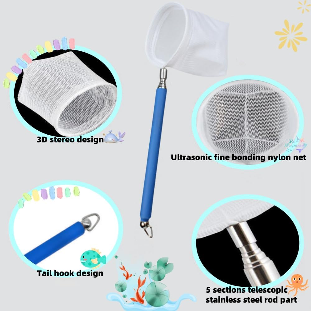 Leitungg 2Pcs Small Telescopic Shrimp Net for Aquarium & Fish Tank, Mini Telescopic Fish Net for Small Fish, Shrimp, Insect - Square & round Net Set, Easy to Use & Store image number 4