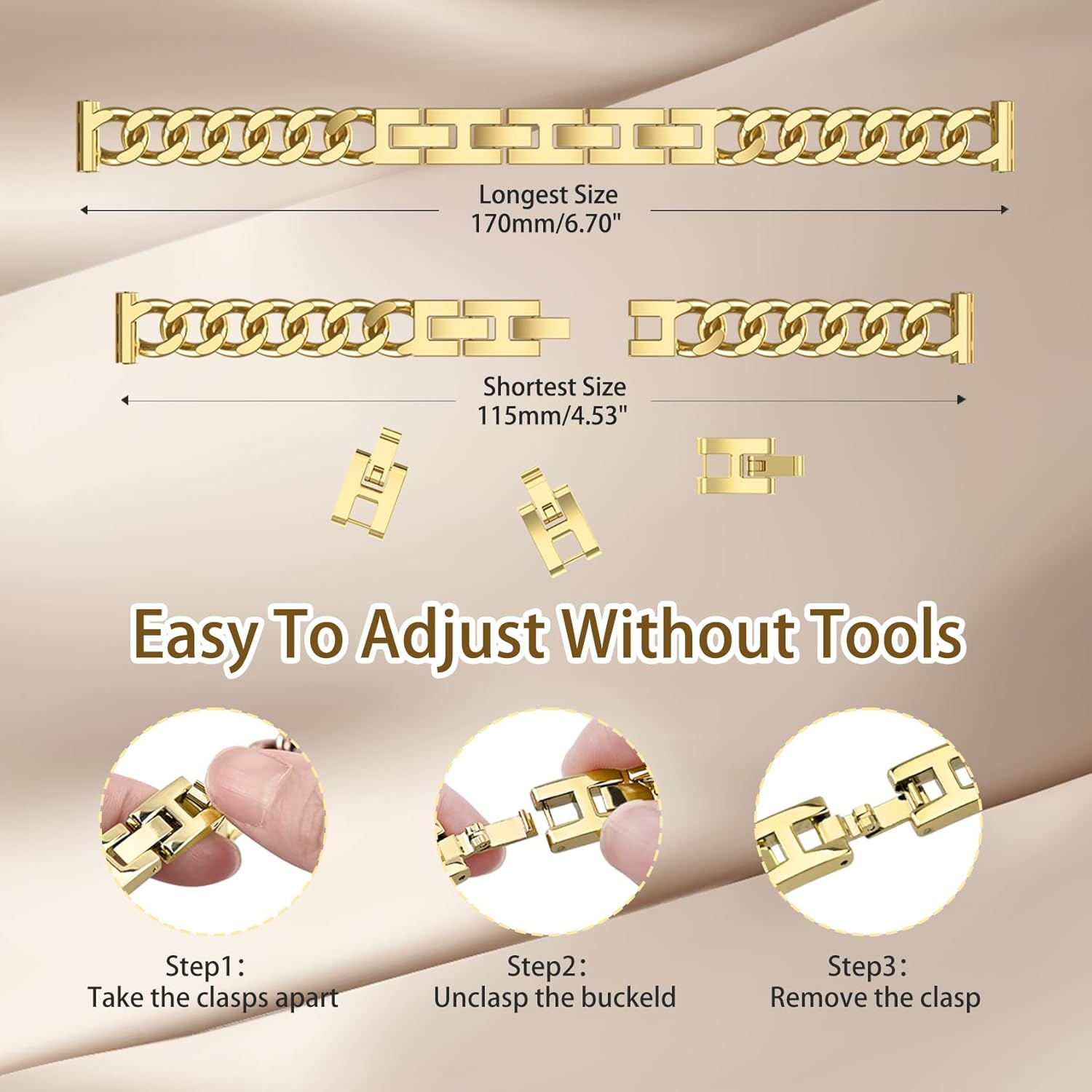 Wizvv Compatible with Garmin Lily 2 Metal Band, 14Mm Slim Metal Stainless Steel Adjustable Straps Replacement Bands Compatible for Garmin Lily 2 Classic Smart Watch Accessory for Women Men image number 4