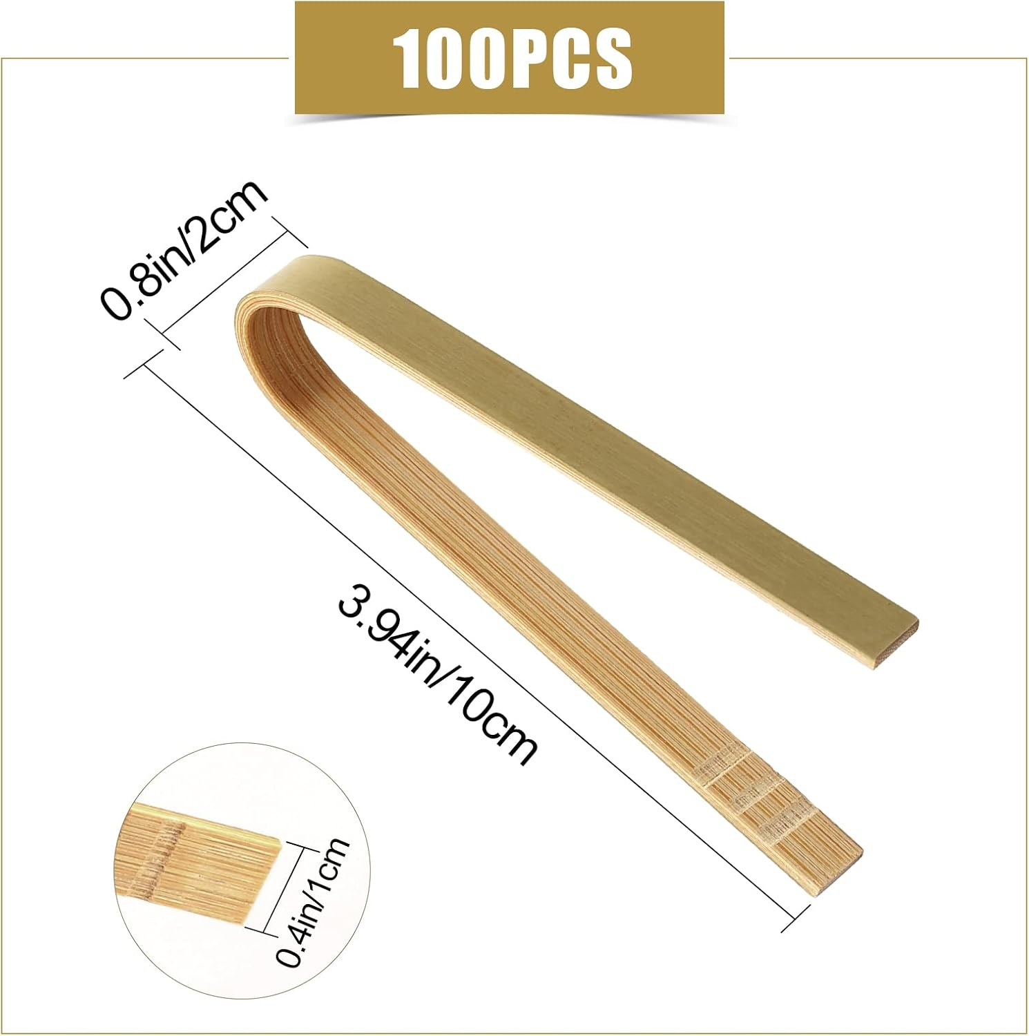 SAVITA 100Pcs 4 Inch Bamboo Tongs Disposable, Handy Natural Wooden Cooking Tongs Mini Bamboo Cooking Utensils for Toast Bread Food Serving image number 2