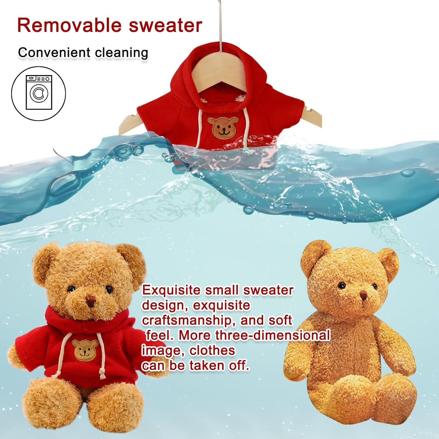 Teddy Bear Stuffed Animal Cute Red Hoodie Bear Plush Toys Gifts for Kids 11.8 Inches image number 1