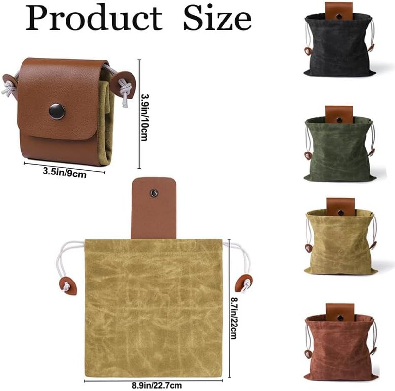 Collapsible Foraging Bag Mushroom Storage Leather,Foldable Canvas Belt Bag,Foraging Bag,Canvas Bushcraft Bag,Bushcraft Belt Bag,Pu Hunting Belt Bag Hiking Pouch for Travel Camping Hiking - Black image number 4