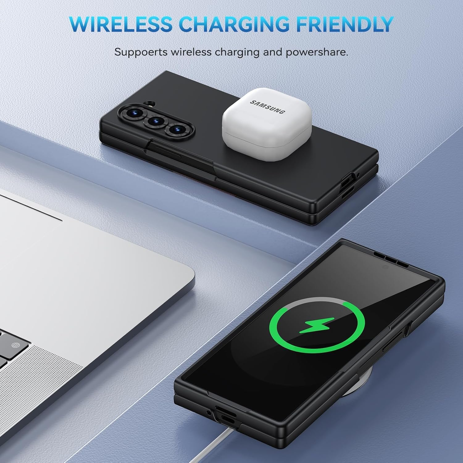 ELEPIK for Samsung Z Fold 4 Case, [Built-In Privacy Screen Protector] [Hinge Protection] [Wireless Charging] Military Grade Protection Slim Stylish Phone Case for Samsung Galaxy Z Fold 4 5G, Black image number 5