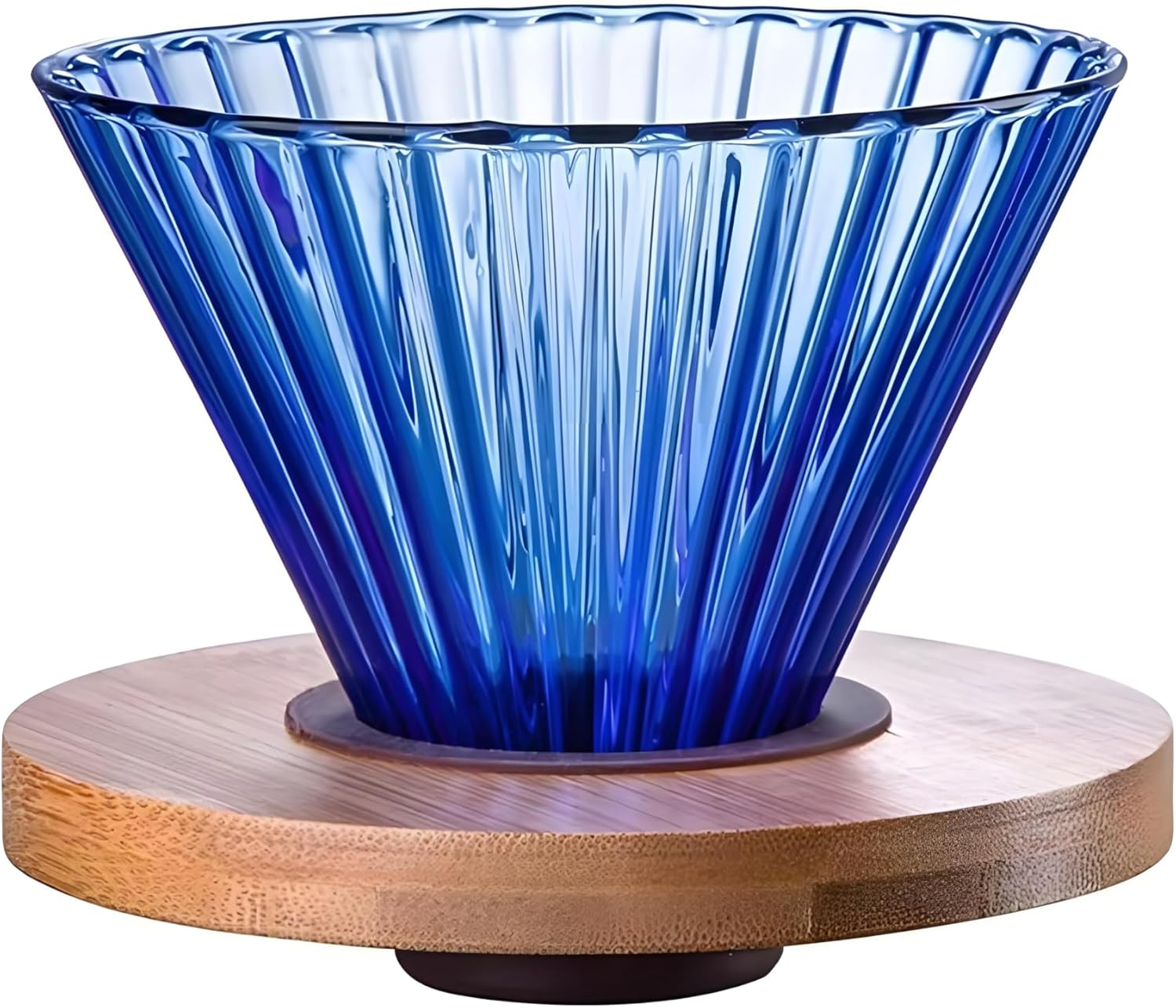 KFKAA V60 Glass Coffee Dripper，With Bamboo Wood Base Drip Coffee Makerhome, for Travel, Camping, Office,1-3 Cups