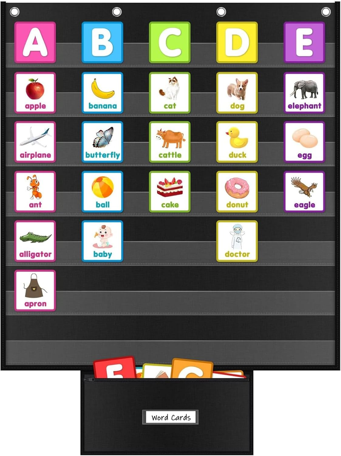 Standard Pocket Chart for Classroom 28"X28" Large 7 Pocket Charts with Card Storage Bag Sentence Strip Holder for Word Wall, Sight Words, Cards, Calendar, Daily Visual Schedule (Black)