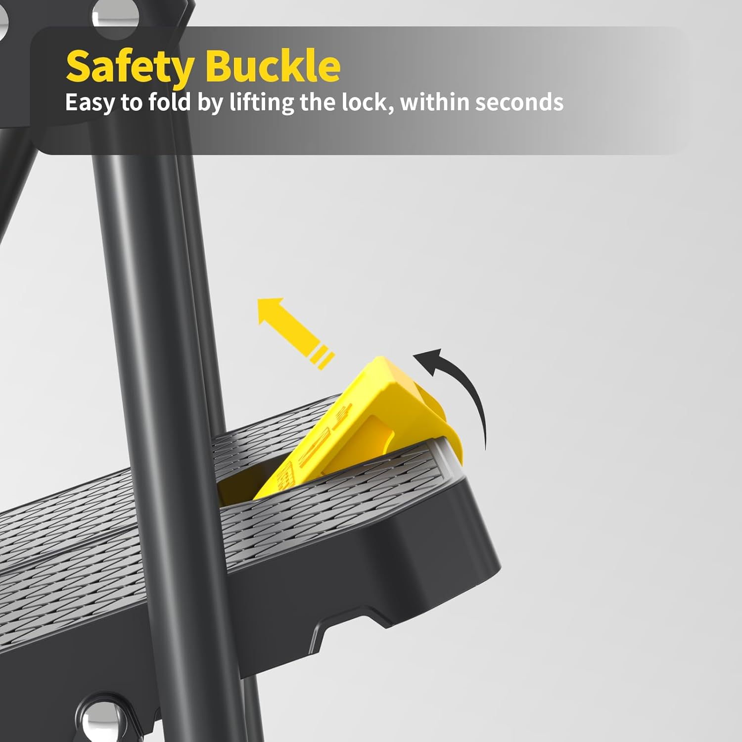 KINGRACK 2 Step Ladder, Sturdy Steel Folding Step Stool with Safe-Lock Design, Handrail, Anti-Slip Wide Pedals, Pass 150 KG Load Testing, Portable Stepladder for Multi-Purpose, Home, Kitchen, Black image number 3