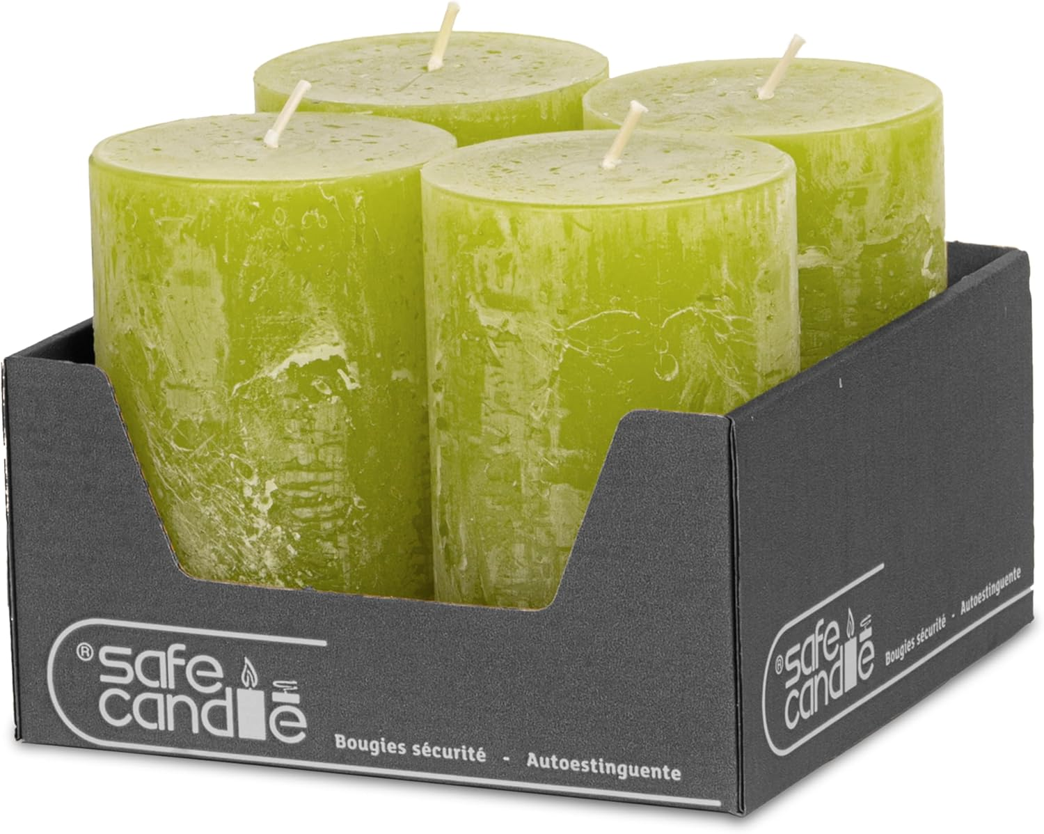 Decolite Pillar Candles Rustic Set of 4 110 X 70 Mm | Self-Extinguishing Safe Candle | Coloured RAL Certified | Burning Time Approx. 51 Hours | Made in Germany | Rustic Decorative Candles by Decolite