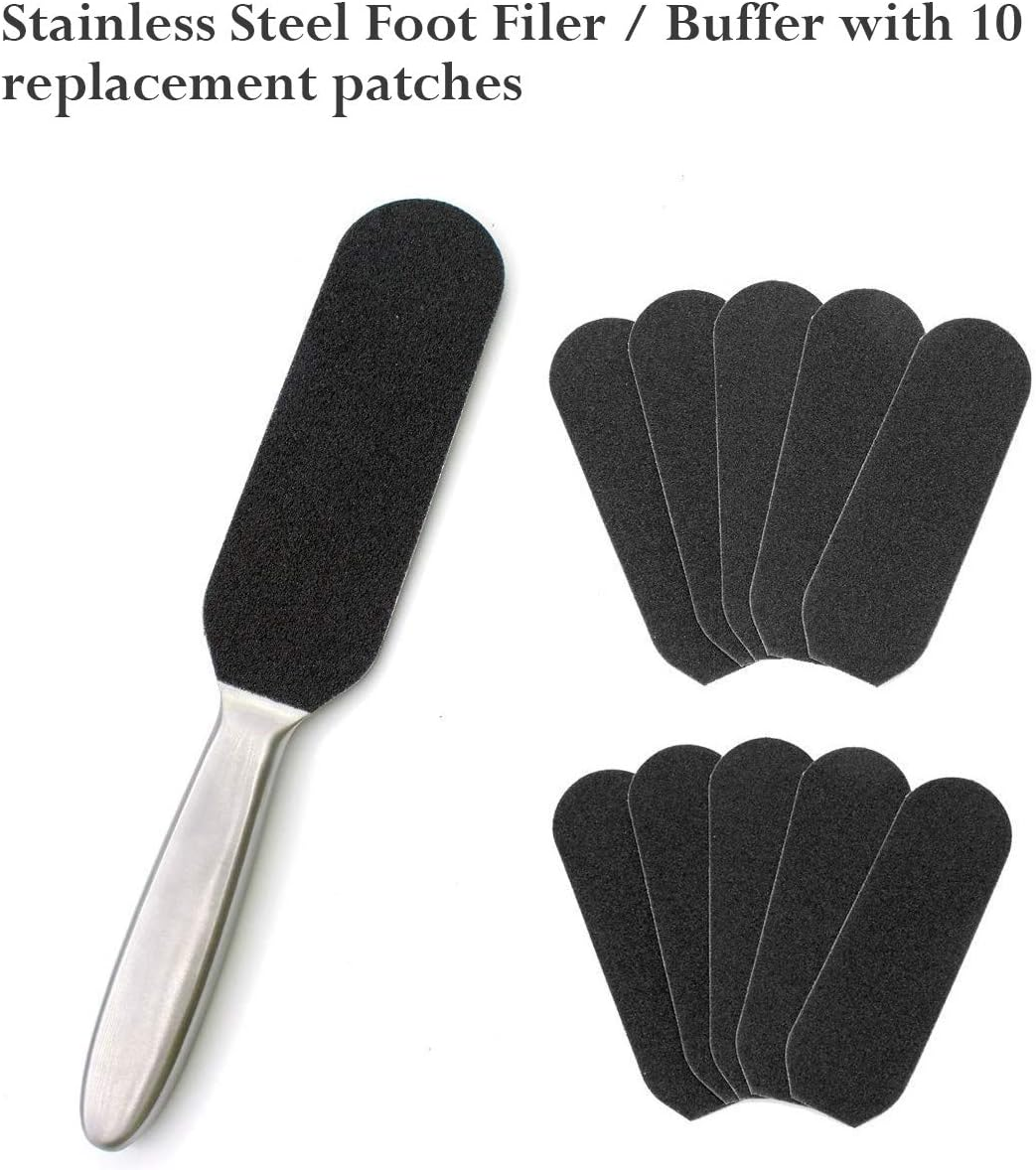 Store2508 Pedicure Foot File and Callus Remover for Hard Skin Stainless Steel Foot Rasp File with Ten Refill Grits Replacement Pads Easy Feet Scrubber for Bath Pedicure Salon image number 3