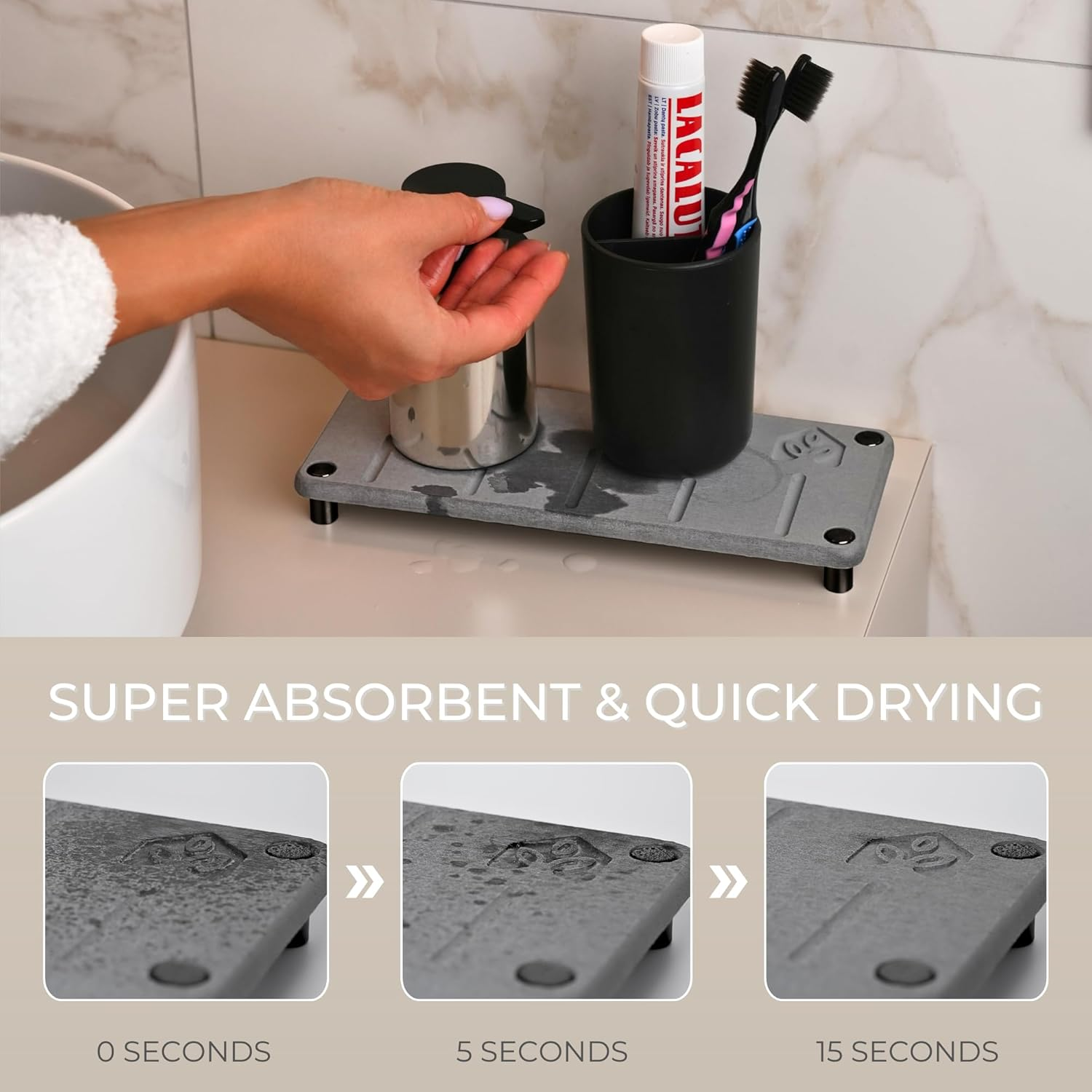 Home - Stone Sink Caddy | Fast Drying Diatomite Tray for Kitchen & Bathroom Sink Counter | Soap Dish Holder, Decor & Vanity Mat | Quick Dry Diatomaceous Earth | Design Rain | Colour Graphite image number 4