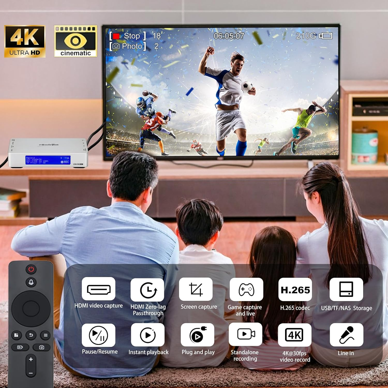 Zowierec 4K@30Fps HDMI Video Recorder DVR for Camcorders, Game Consoles, Laptops, Pcs, TV Playback, Schedule Recording, Snapshot, Pause and Resume, TF Card & USB, No PC image number 5