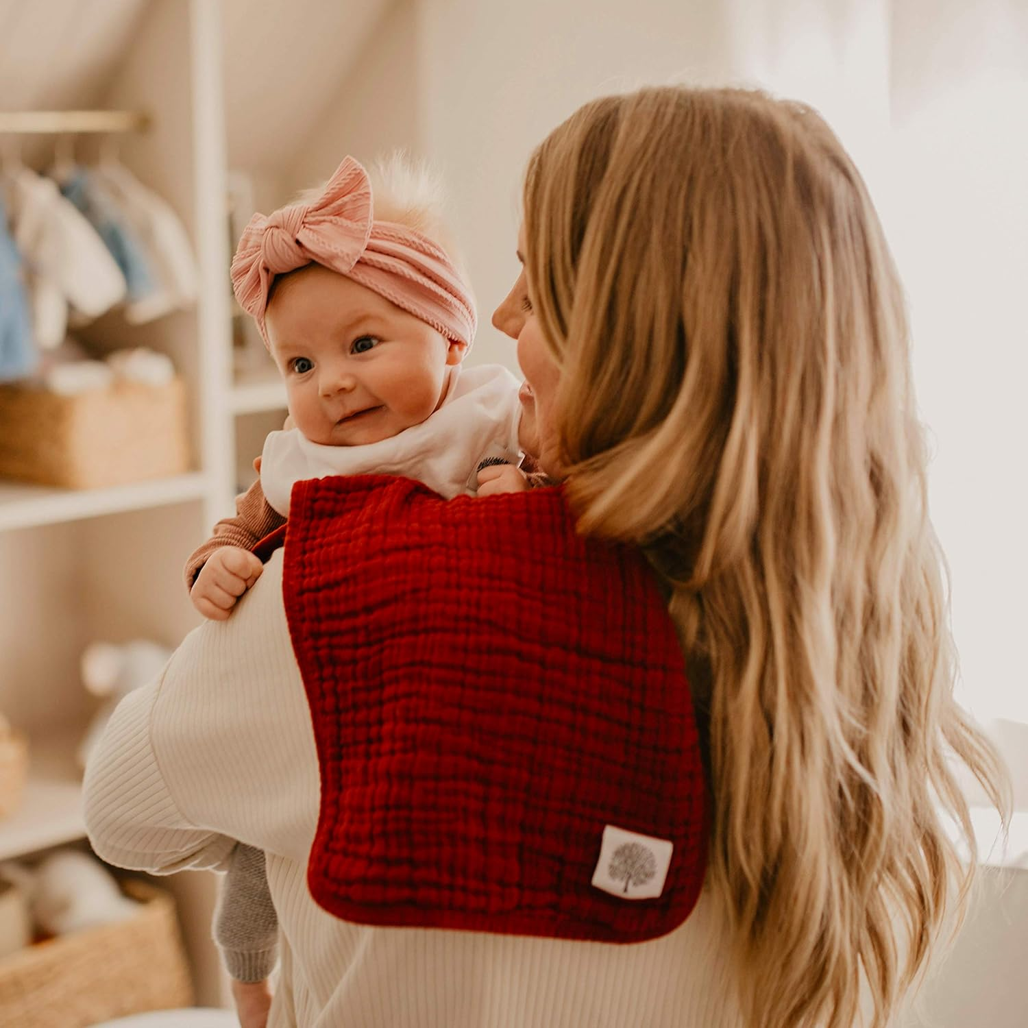 Parker Baby Co. Muslin Burp Cloths | 100% Cotton, 4-Pack Rose, 20X11 Inches, Baby Burp Cloths image number 4