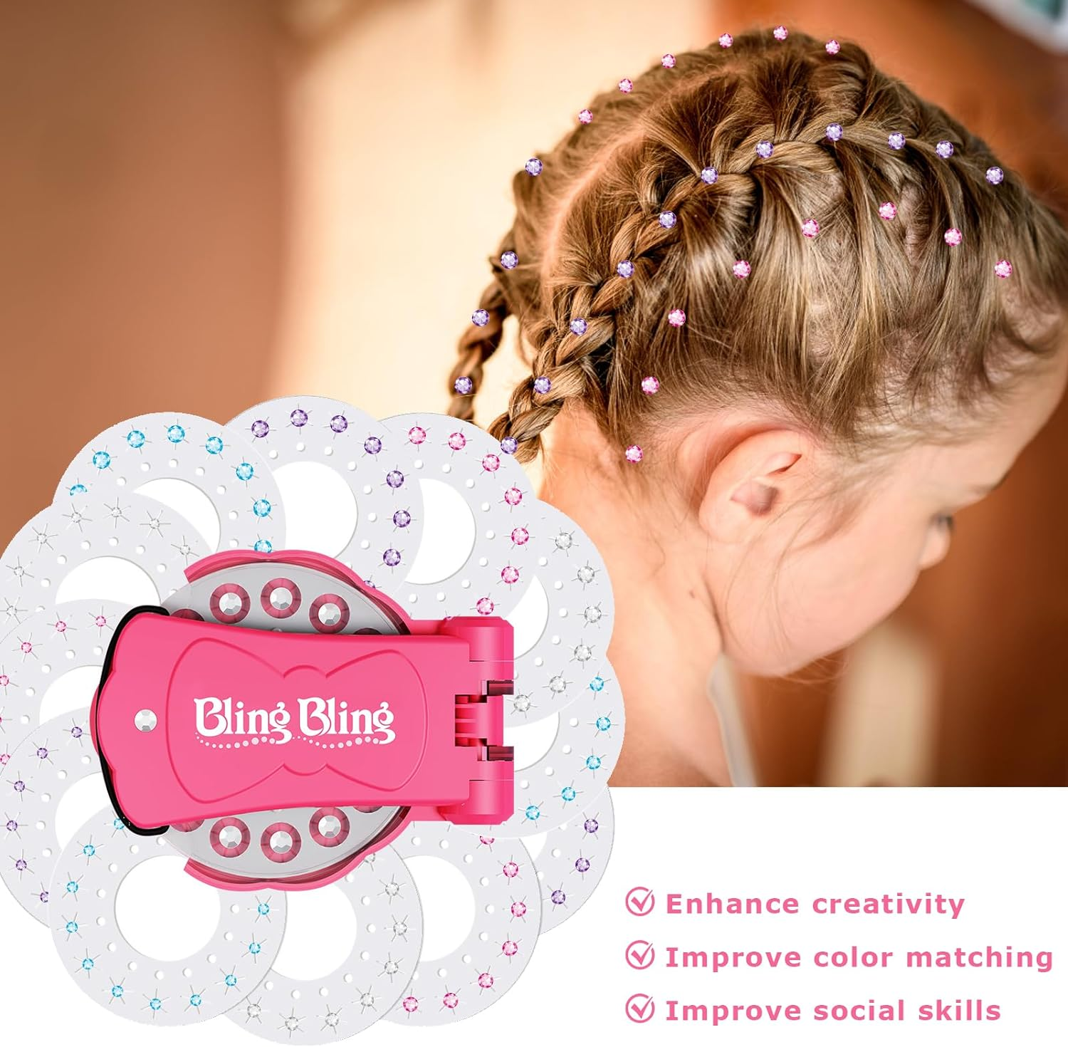 Hair Gem Stamper Bedazzler Deluxe Set with 180 Bling Decoration Ultimate Styling Tool, Rhinestones Diamonds Jewels for Fashion (180GMS)