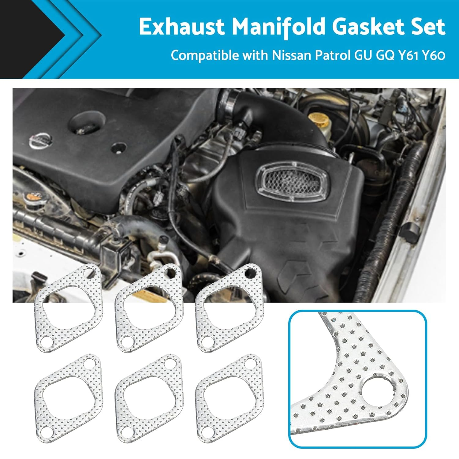 MAX COOL 6Pcs/Set Steel Exhaust Manifold Gaskets Replacement Suitable for GQ GU Nissan Patrol 4.2LT TB42 TD42 image number 5