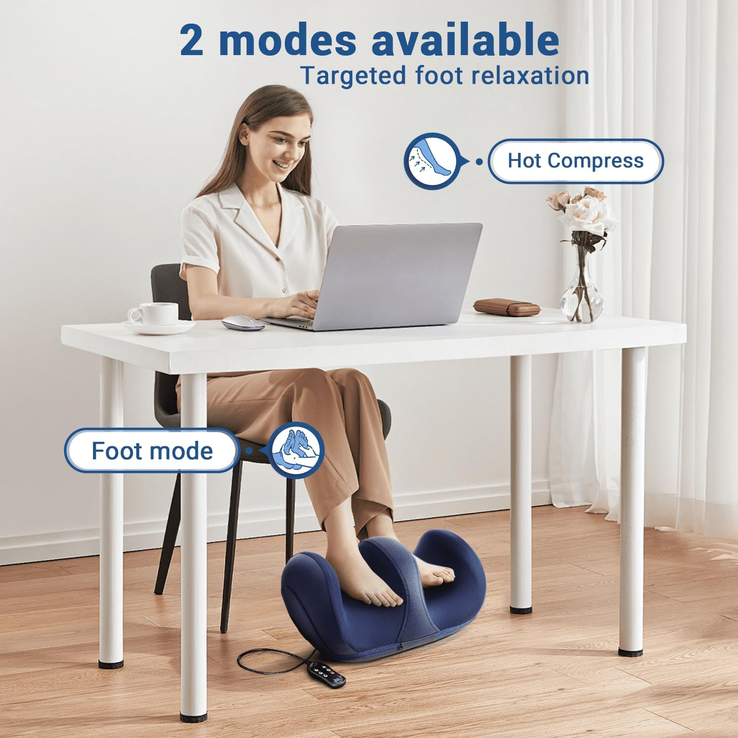 Cyperever Foot Massager with Heat,Foot and Calf Massager with Heat, Remote Control, Deep Kneading, Vibration, Compression Leg Massager for Home and Office Use Mothers Day Gift (Blue)