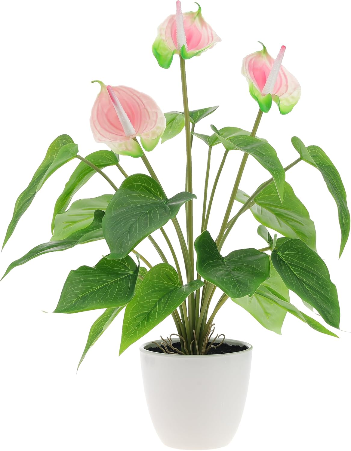 Quancru 42Cm Pink Artificial Anthurium Lily Flower Fake Andraeanum Plant Decor Real Touch Simulation Bonsai DIY Wedding Party Show Ceremony