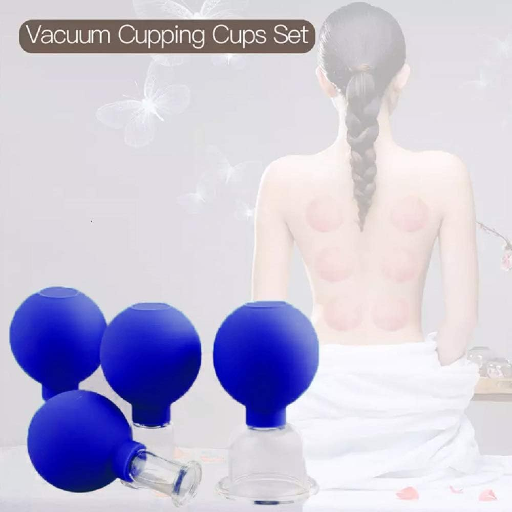 4 Pieces Glass Facial Cupping Set-Silicone Vacuum Suction Massage Cups anti Cellulite Lymphatic Therapy Sets for Eyes, Face and Body - Black image number 5