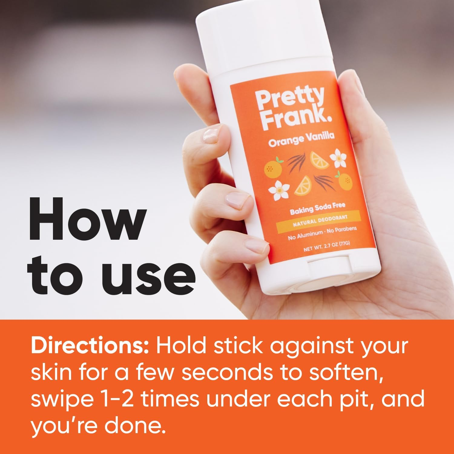 (Orange Vanilla, 80Ml (Pack of 1)) - Pretty Frank Natural Deodorant Stick, Baking Soda Free Natural Deodorant for Women, Men, Teens, Kids - Paraben Sulphate Free with Arrowroot, Coconut Oil, Shea Butter, Zinc (Orange Vanilla, 1Pk) image number 6