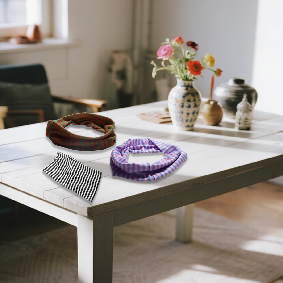 Enwye Headbands for Women, Non-Slip Wide Headbands, Breathable, Sweat-Wicking Hair Bands (Pack of 3, Striped Headband) image number 3