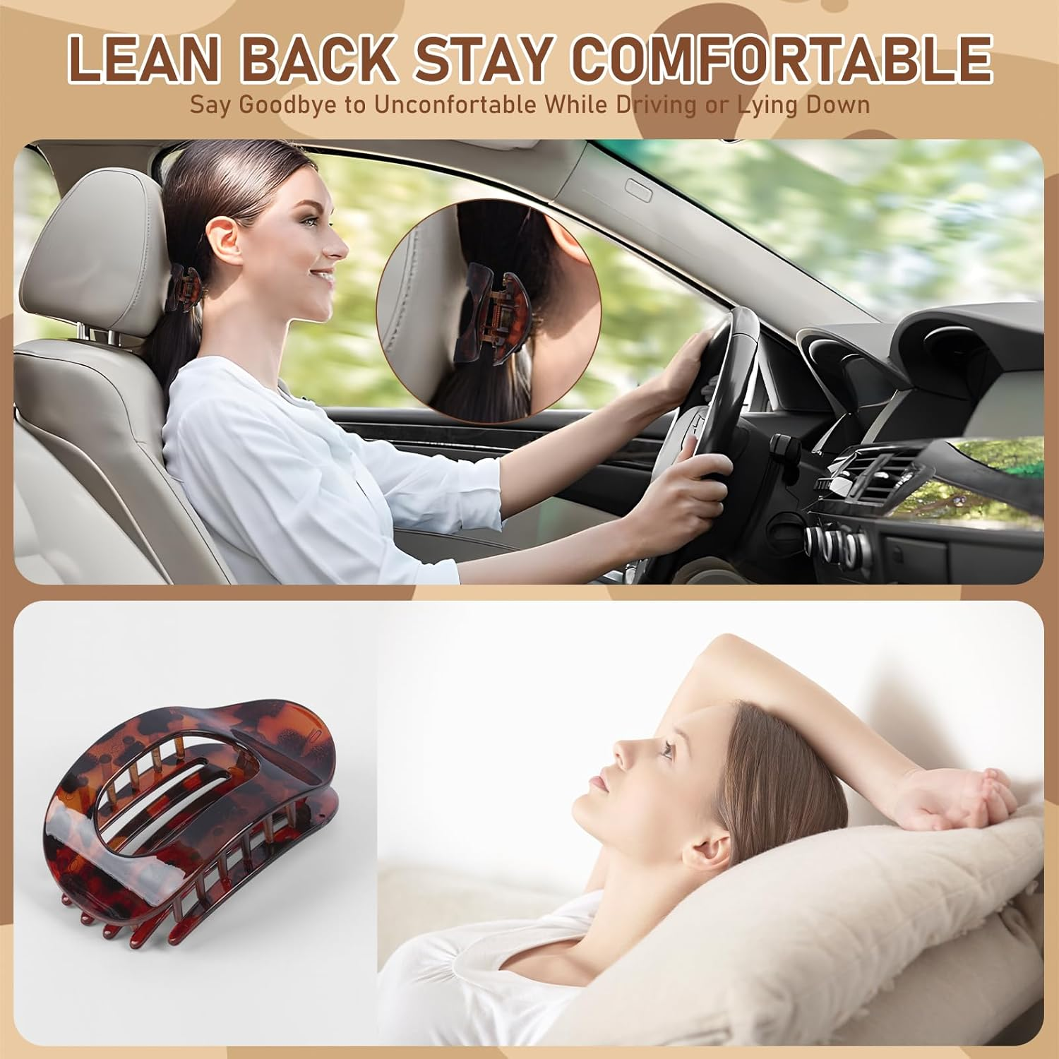 Flat Claw Clips for Women, 6 Pack Ergonomic Curved Hair Clips, Strong Hold Non-Slip Design for Thick & Thin Curly Hair, Leopard Print & Tortoise Shell Colors, Comfortable All-Day Wear for Girls image number 5