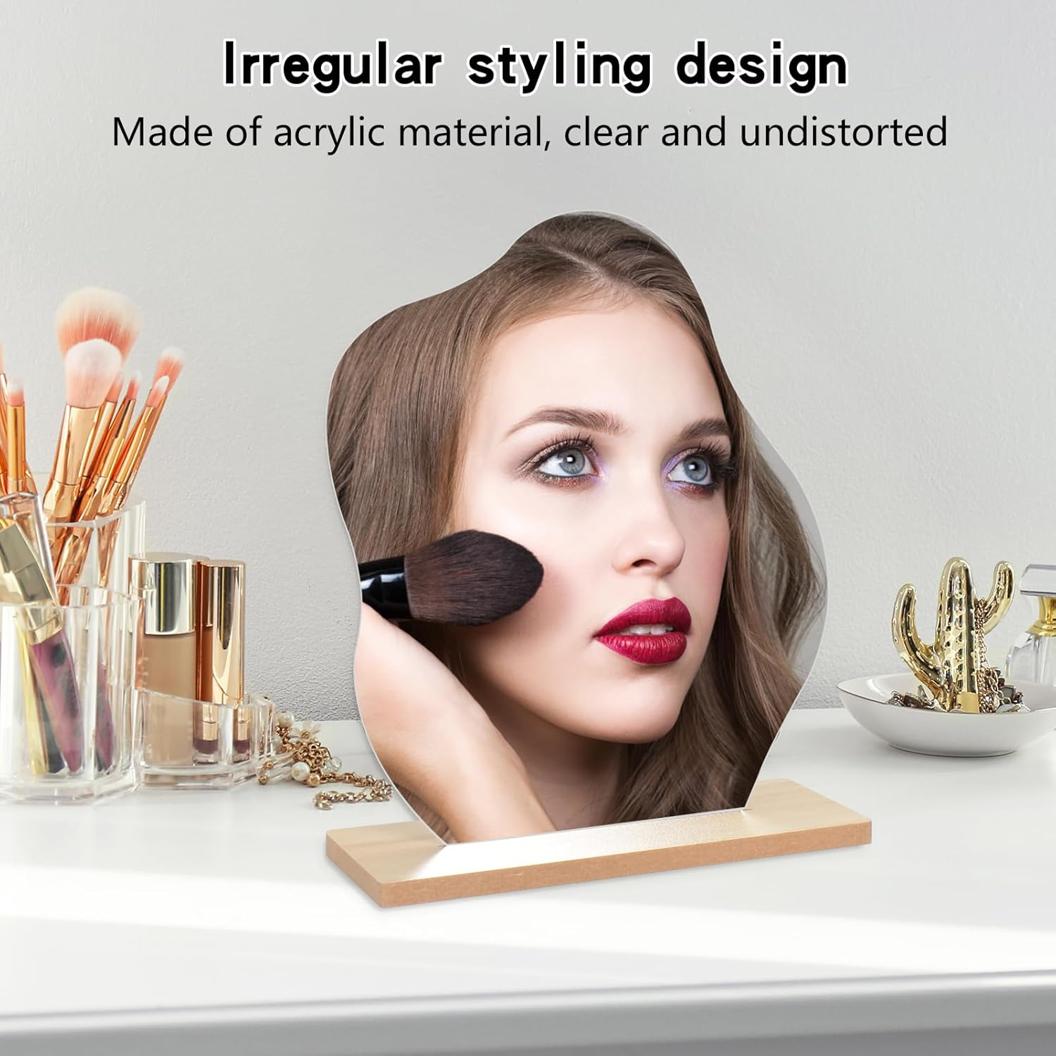 Irregular Aesthetic Vanity Mirror Frameless, Acrylic Vanity Makeup Mirror for Desk with Stand, Decorative Desk Tabletop Mirrors for Living Room, Bedroom, and Minimal Spaces Home Decor image number 4