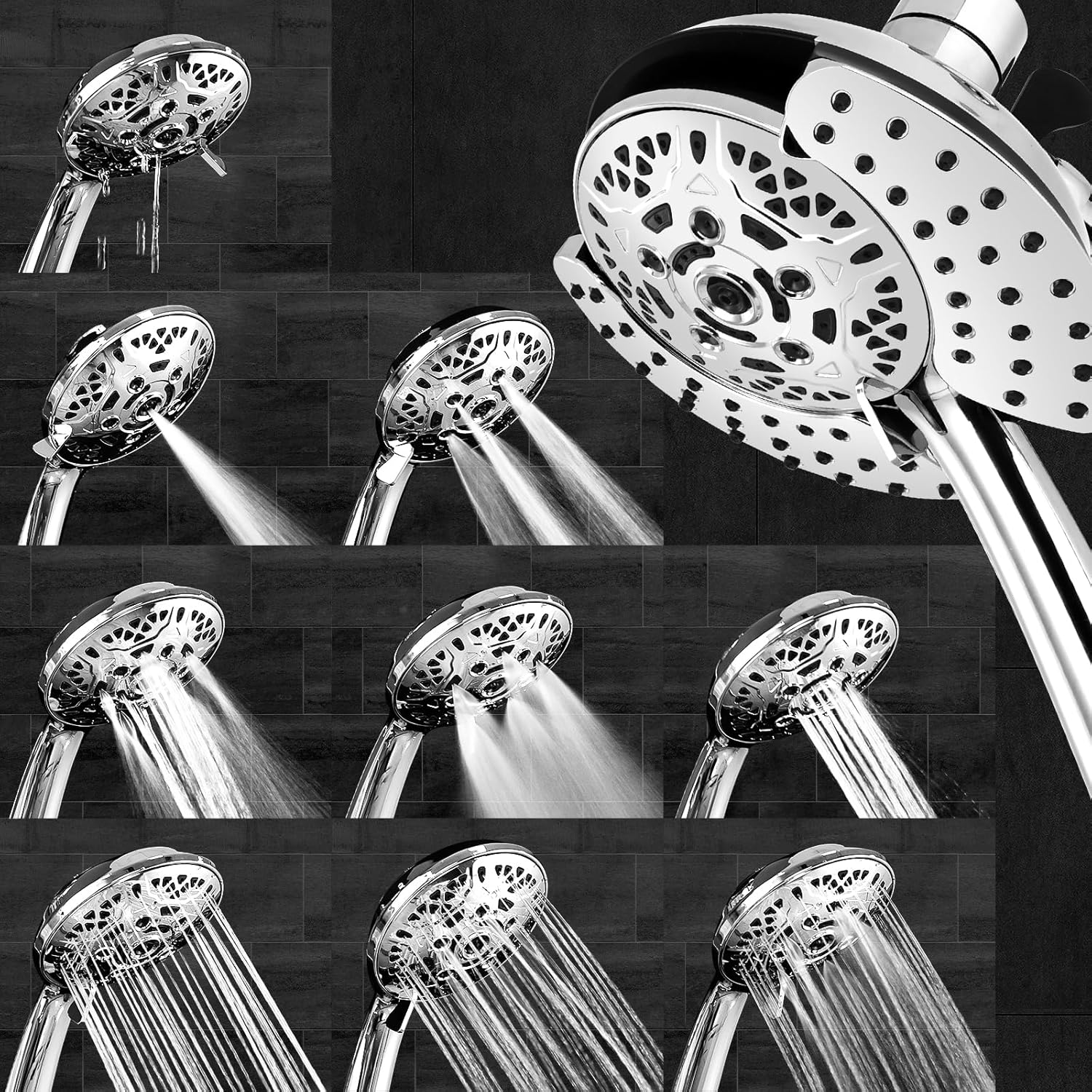 Liwcho Shower Head with Handheld Spray Combo, 2 in 1 Rainfall Shower Head with Handheld Combo High Pressure Shower Head, 9 Spray Modes/Settings Detachable Shower Head with 50 Inch Hose