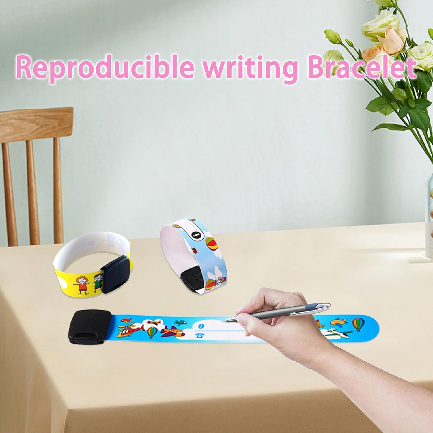 12 Pieces of Wrist Band, Children'S Safety Id Wristband, Reusable Waterproof and Anti-Wandering Wristbands, Anti-Wandering Emergency Travel Information Id Writing Wristband image number 5