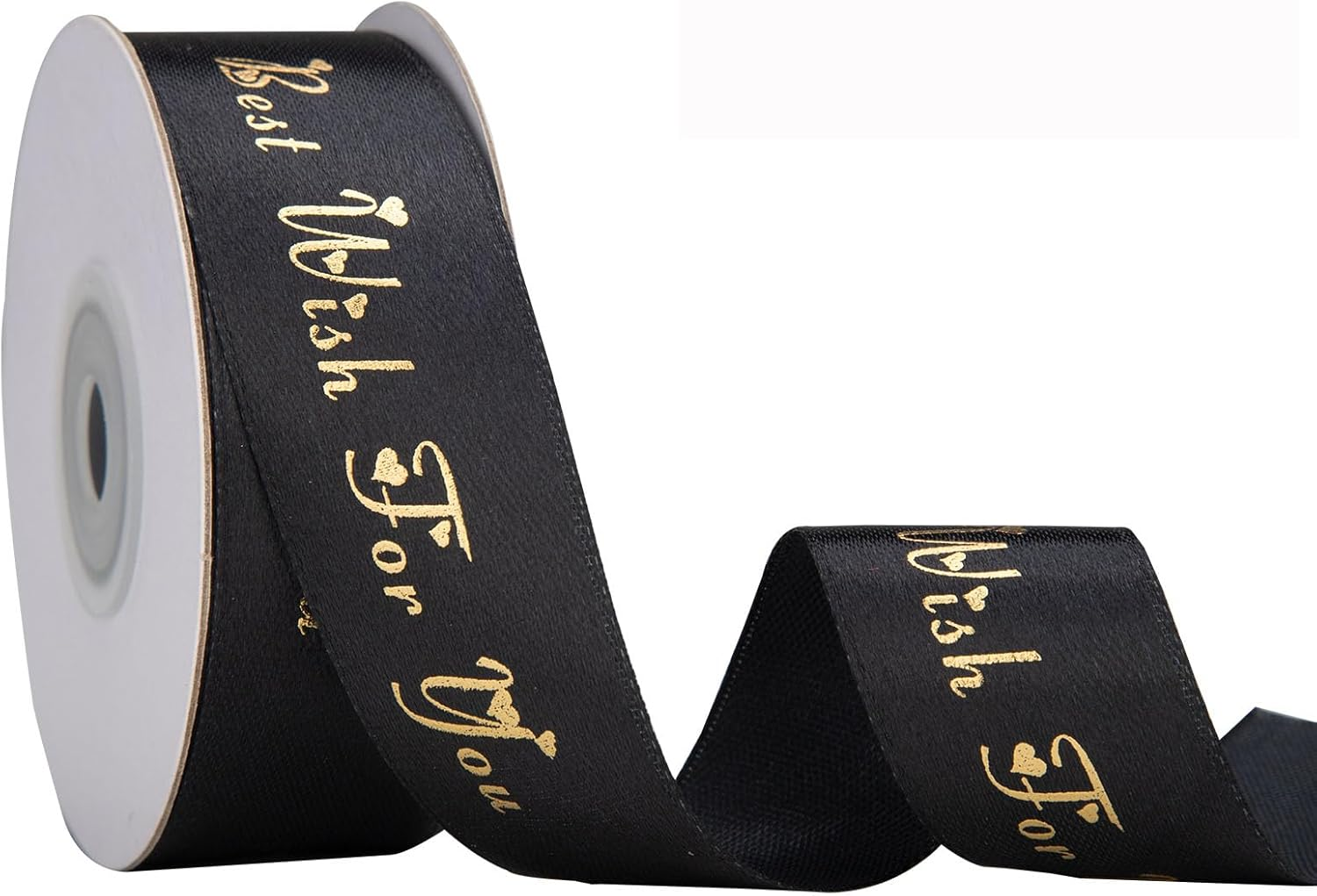 IHKFILAN Satin Ribbon for Gift Wrapping, 1 Inch 25 Yards Happy Birthday Ribbon, Polyester Ribbon with Gold Letters for Invitations Bouquets Birthday Parties Weddings DIY Bows (Black, Happy Birthday)