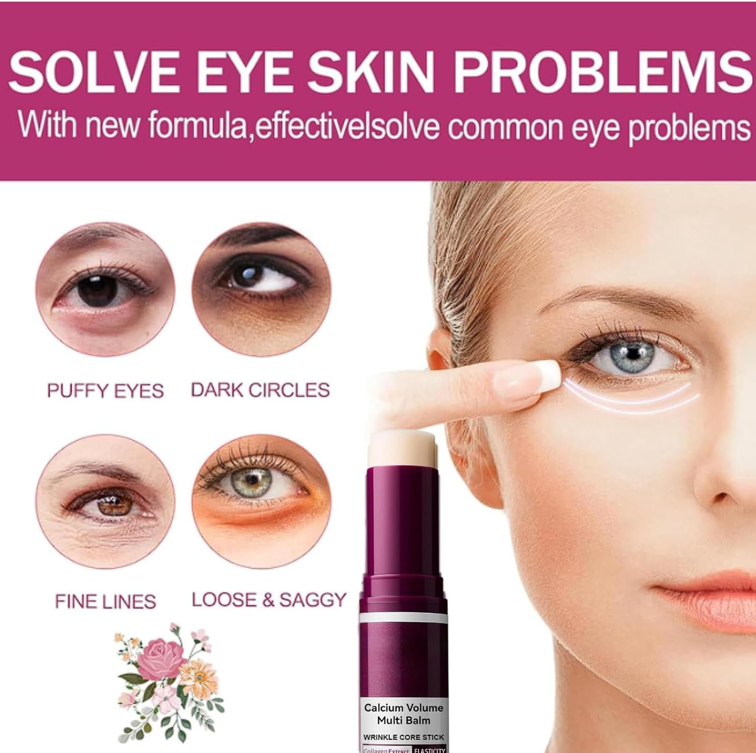 Calcium Volume Multi Balm Stick, anti Wrinkle Core Stick with Collagen Extract, Hydrating & Elasticity Balm for Face, Eyes & Lips, Moisturizing Multi-Purpose Skincare for Daily Use (2Pcs)