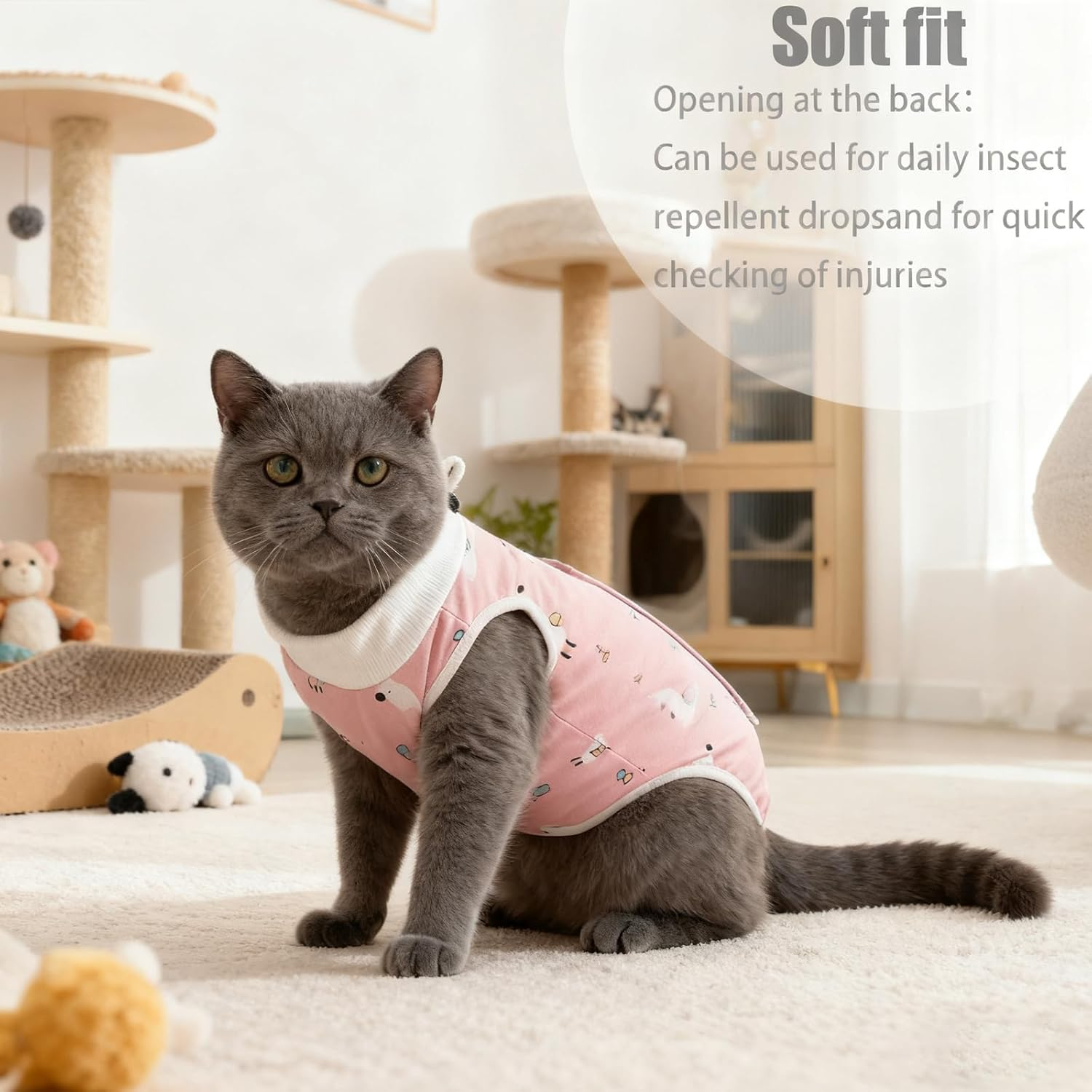 MUU Cat Recovery Suit, 2 Pack, Alternative to Surgical Shirt Collar, Breathable Onesie for Female Cats after Castu Surgery, Recovery Suit, Female Abdominal Wounds, Size M (2-4 image number 2
