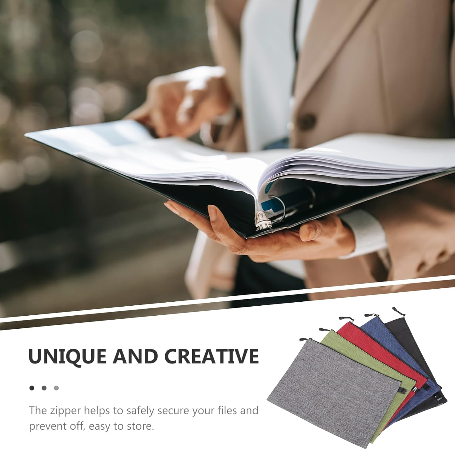 SHOWERORO 8Pcs B4 File Pockets Zipper Stationery Organizer Oxford Cloth Document Bag Portable File Bag for School Office image number 4