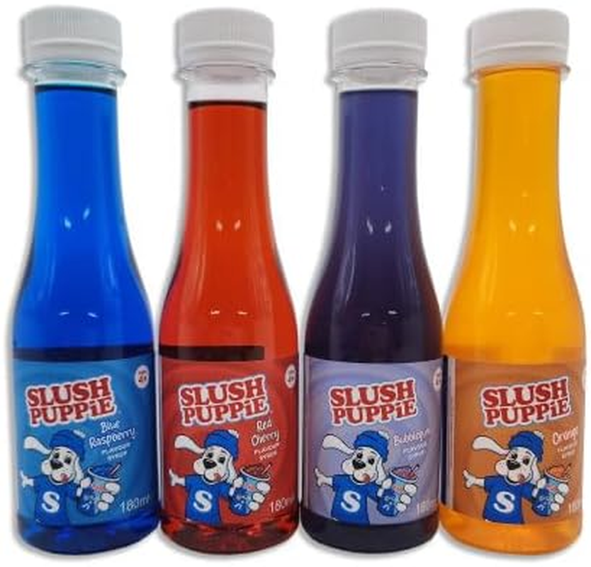 Slush Puppie, Syrup 4 Pack 180Ml, Blue Raspberry, Cherry, Bubblegum, Orange, Make Frozen Drinks at Home, Official Fizz Creations Kit Refill image number 1