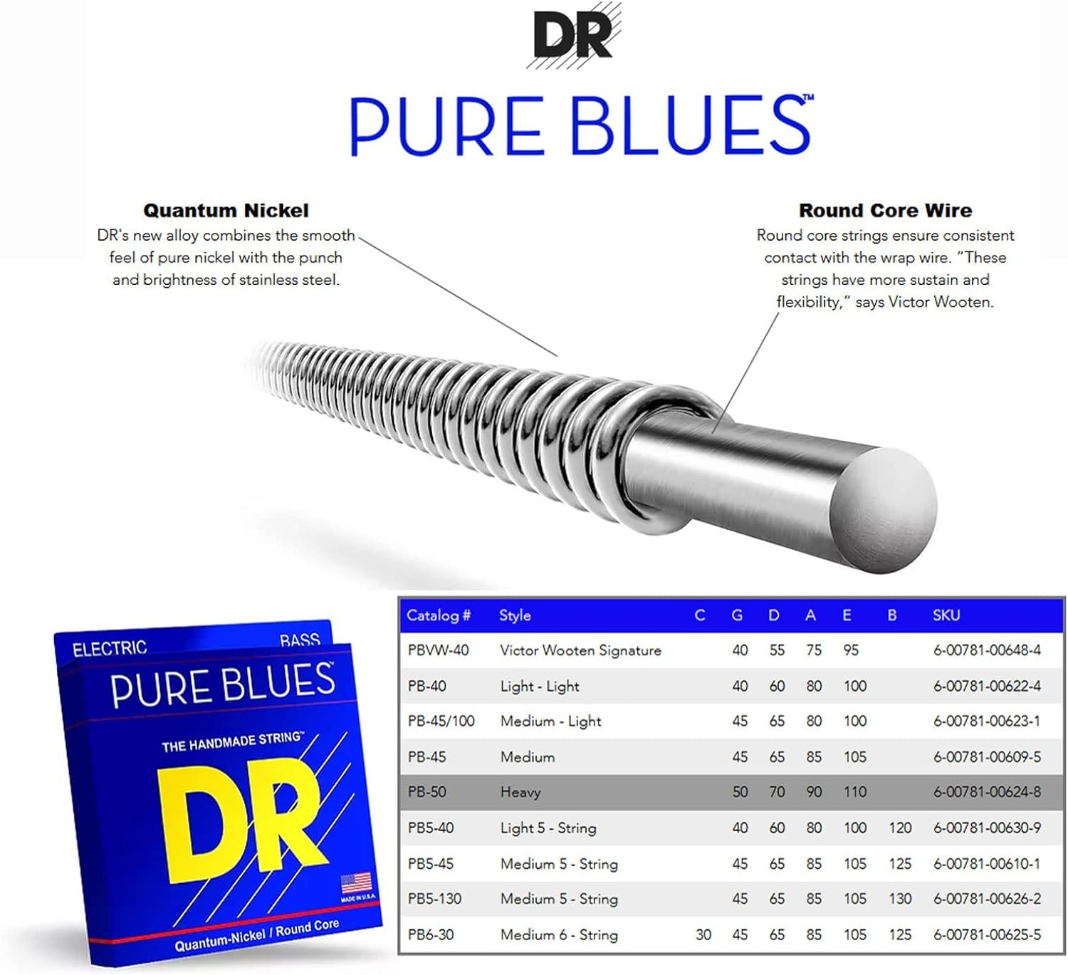 DR PB-45 Strings PURE BLUES&trade; - Quantum Nickel&trade; Bass Strings: Medium 45-105, Silver image number 6