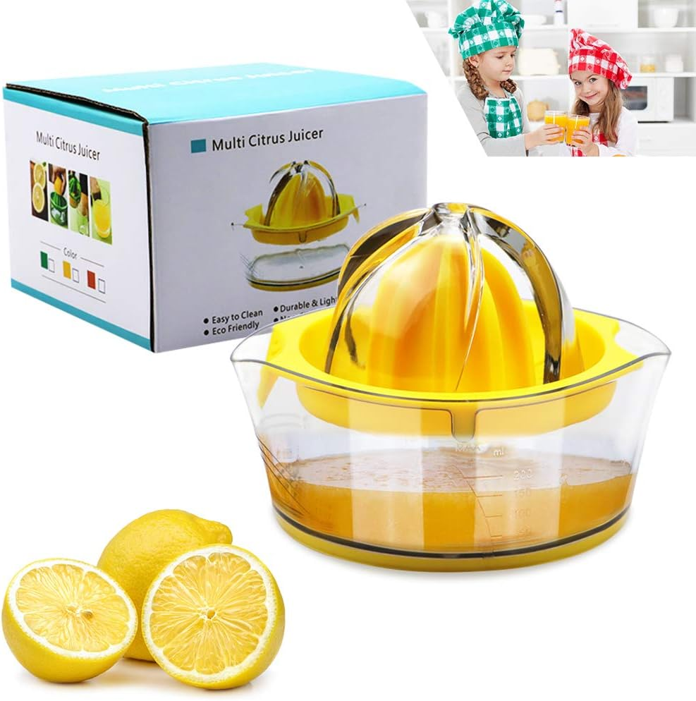 Vanleonet Lemon Squeezer Citrus Juicer with Strainer, Hand Juicer for Orange and Lime, Manual Press with Built-In Measuring Cup (Yellow) image number 3