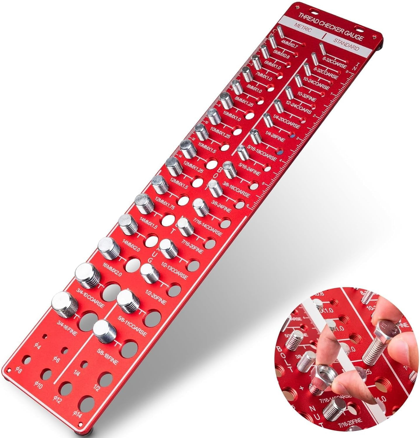 34 Thread Checker, Nut and Bolt Thread Checker, Bolt Size and Thread Gauge with 19 Standard and 15 Metric, 8 Drill Bit Gauge, Bolt and Nut Identifier Gauge Bolt Gauge Rectangular image number 1
