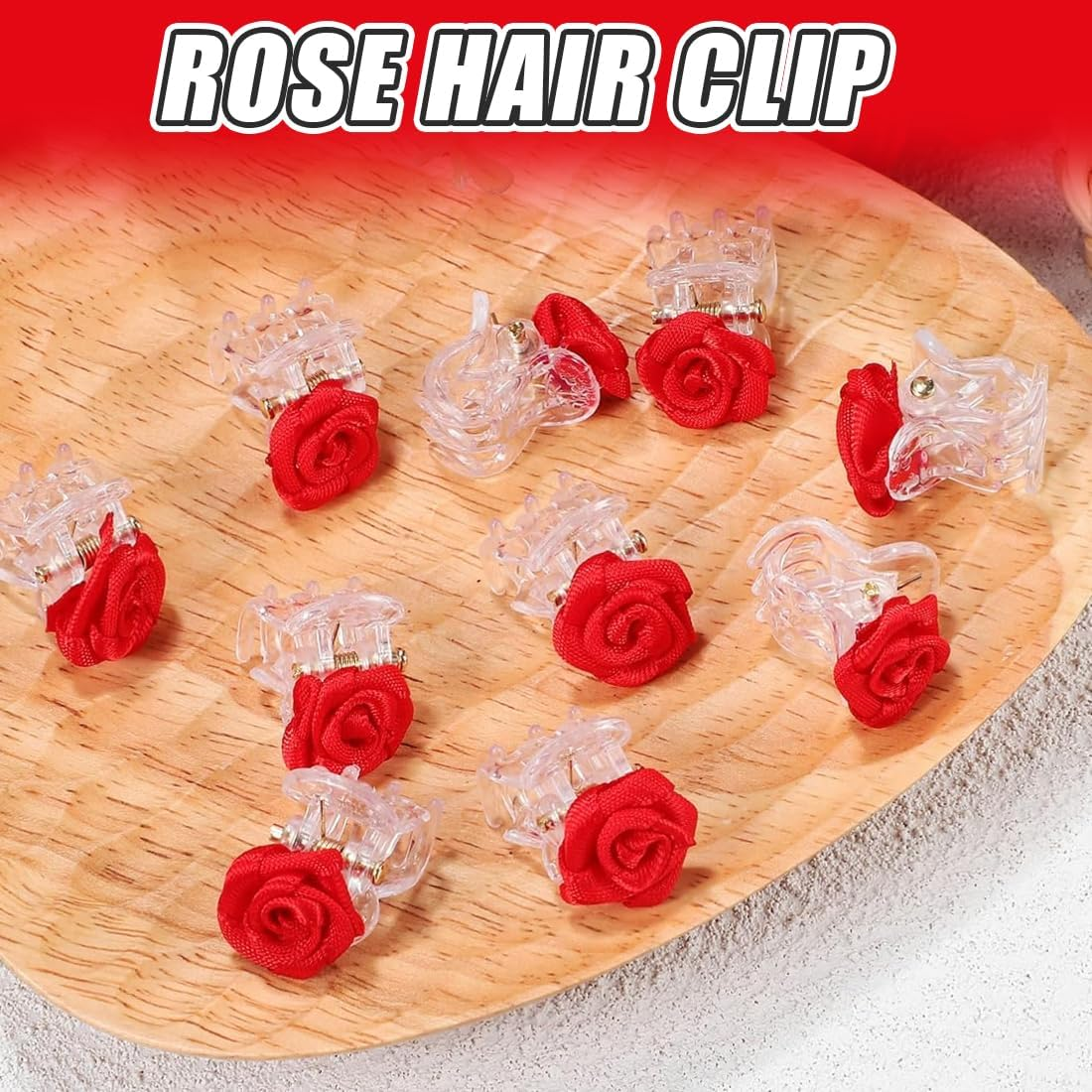 AOEVUIR Pack of 10 Hair Clips with Rose Petals, Elegant Small Flowers Hair Clips for Wedding, Hair Accessories for Women and Girls, Red image number 5