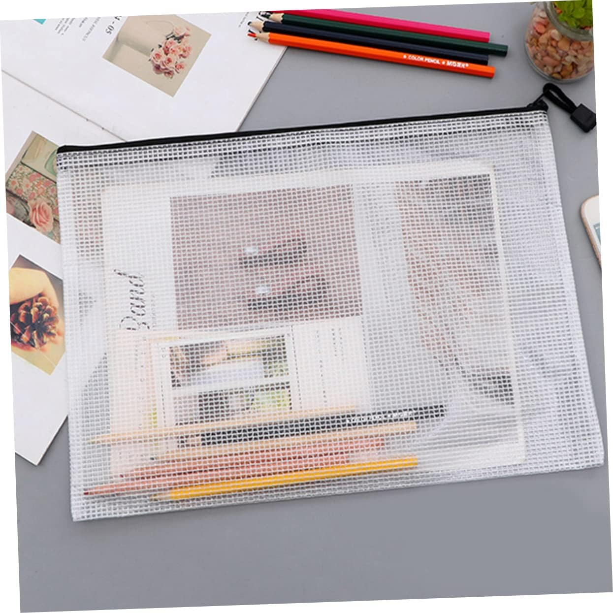 KICHOUSE 10Pcs Document Pouch Bag Zipper Pouch Large Mesh Zip Bag for Office School Travel image number 3