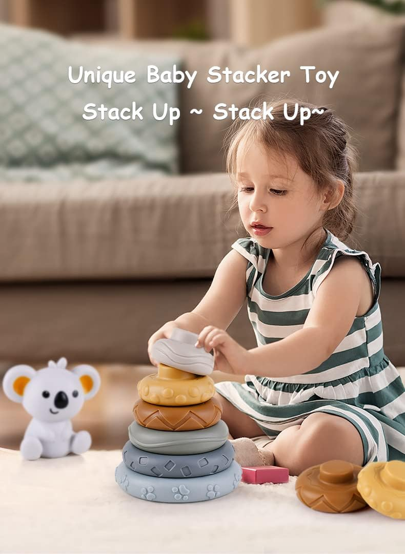 Stacking Nesting Circle Toy, Soft Squeeze Building Blocks Sensory Toys, Early Learning Color & Pattern Montessori Toys for for for 0-3-6-12 Months Old Infant Baby Boy Girl