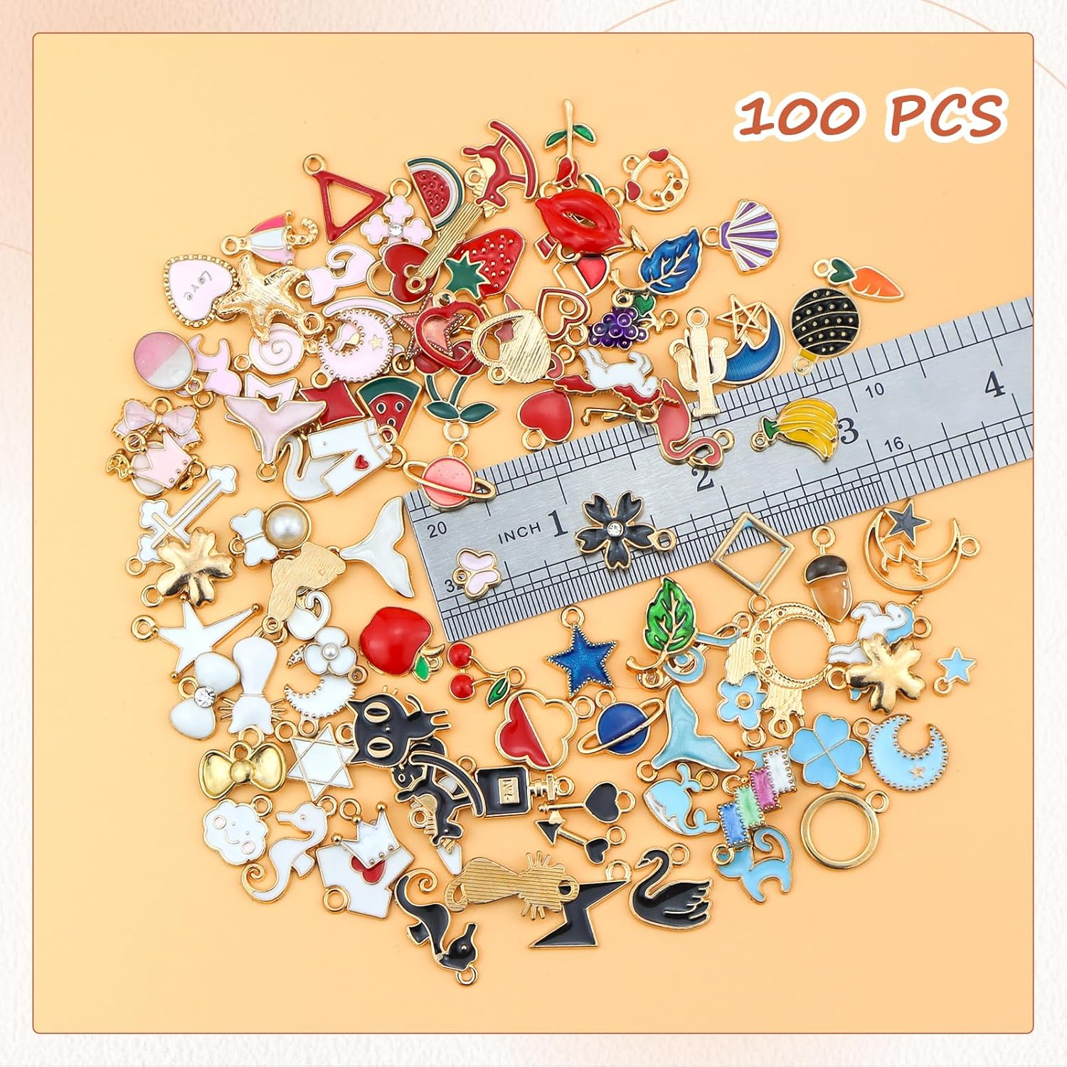 JIALEEY 100PCS Gold Plated Enamel Charms Mixed Moon Star Fruit Animal Charm Colorful Pendant DIY for Necklace Bracelet Jewelry Making and Crafting, Zinc Enamel, Alloy Enamel image number 5