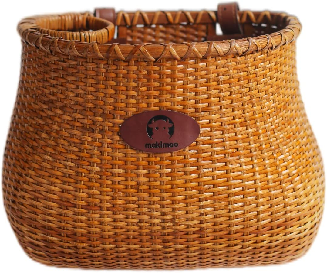 Bike Basket for Women'S Beach Cruiser or Scooter the Original Wicker Bicycle Baskets with Built in Cup Holder for Front Handlebar-Classic Vintage Style Handmade Natural Rattan Wicker image number 4
