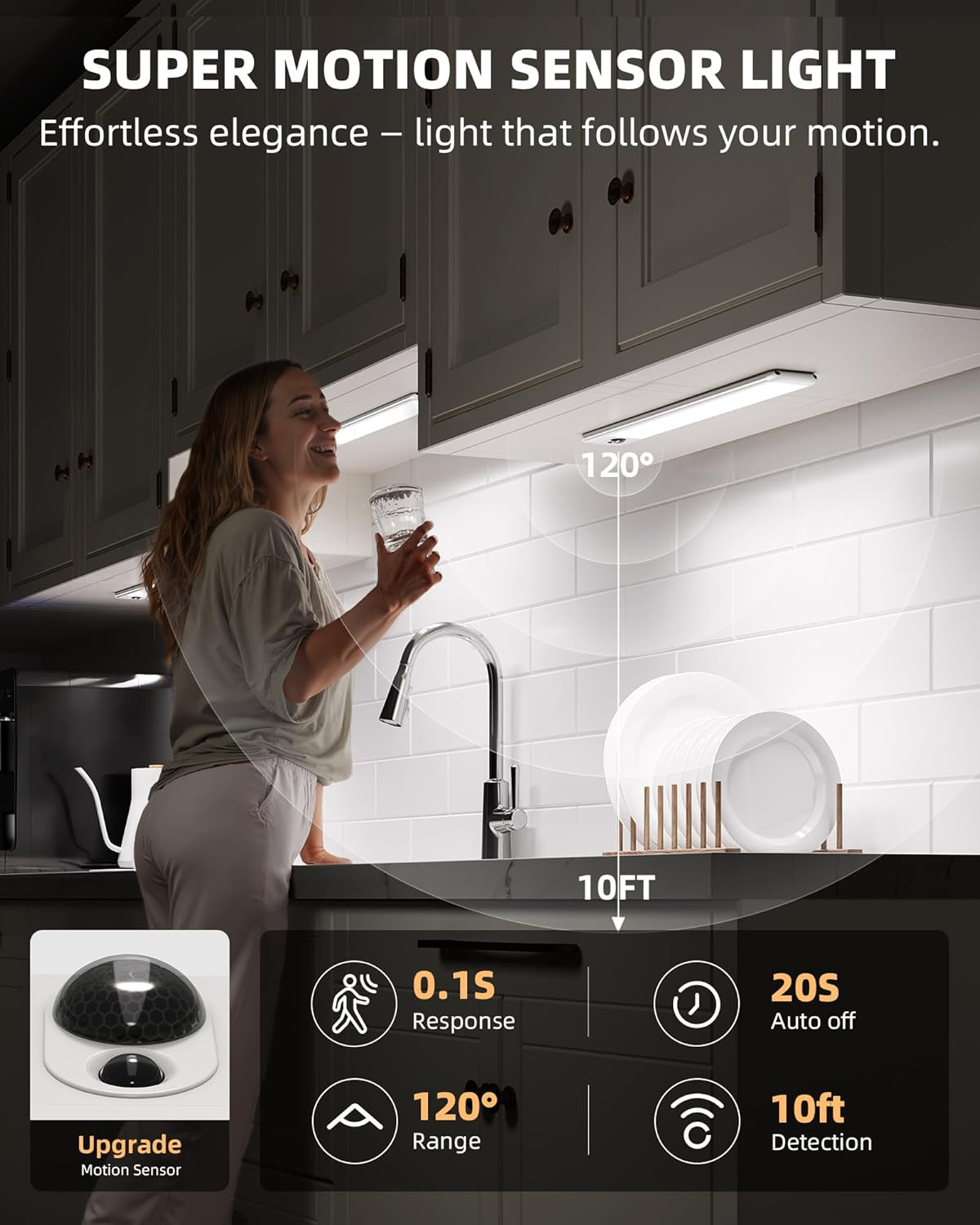 EZVALO under Cabinet Lights, LED Closet Lights Wireless USB Rechargeable, Motion Sensor Lighting Indoor 5700K Dimmable with Remote Control and Magnetic Install for Wardrobe/Stairs/Hallway (23CM) 3 Pcs image number 3