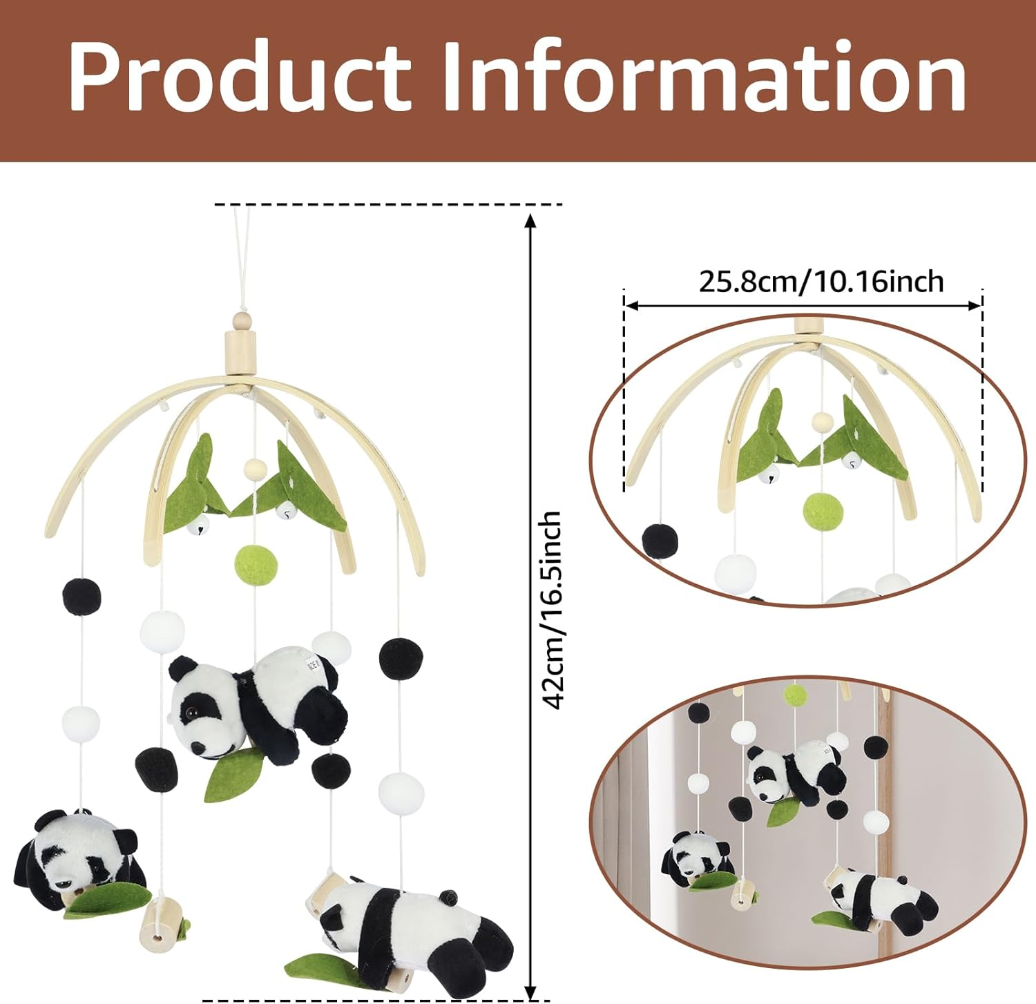 Baby Bed Bell,Animals Baby Crib Mobile Wooden Hanging Baby Bed Bell Handmade Wildlife Nursery Mobile Soft Wooden Bed Bell Toy Cot Bed Pendant Decoration for Infants Boys Girls Bedroom Nursery (B Set)