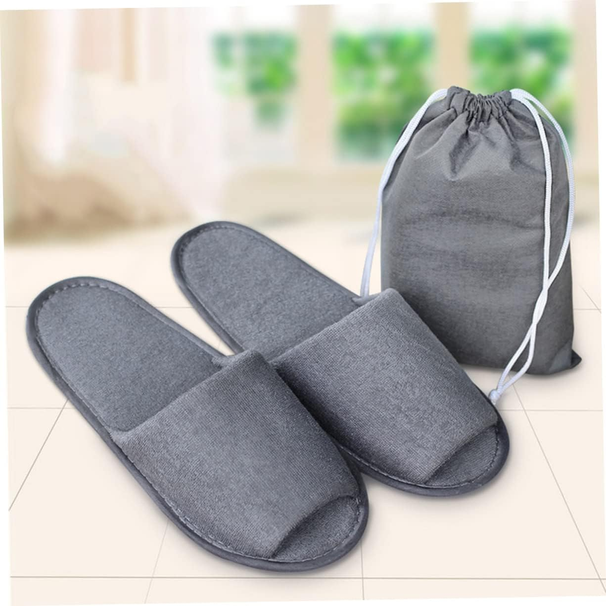 WOONEKY Single Use Slippers Travel Slippers 4 Pairs Foldable Portable Disposable for Guests Breathable Toweling EVA Material Sanitary Hotel Use image number 4