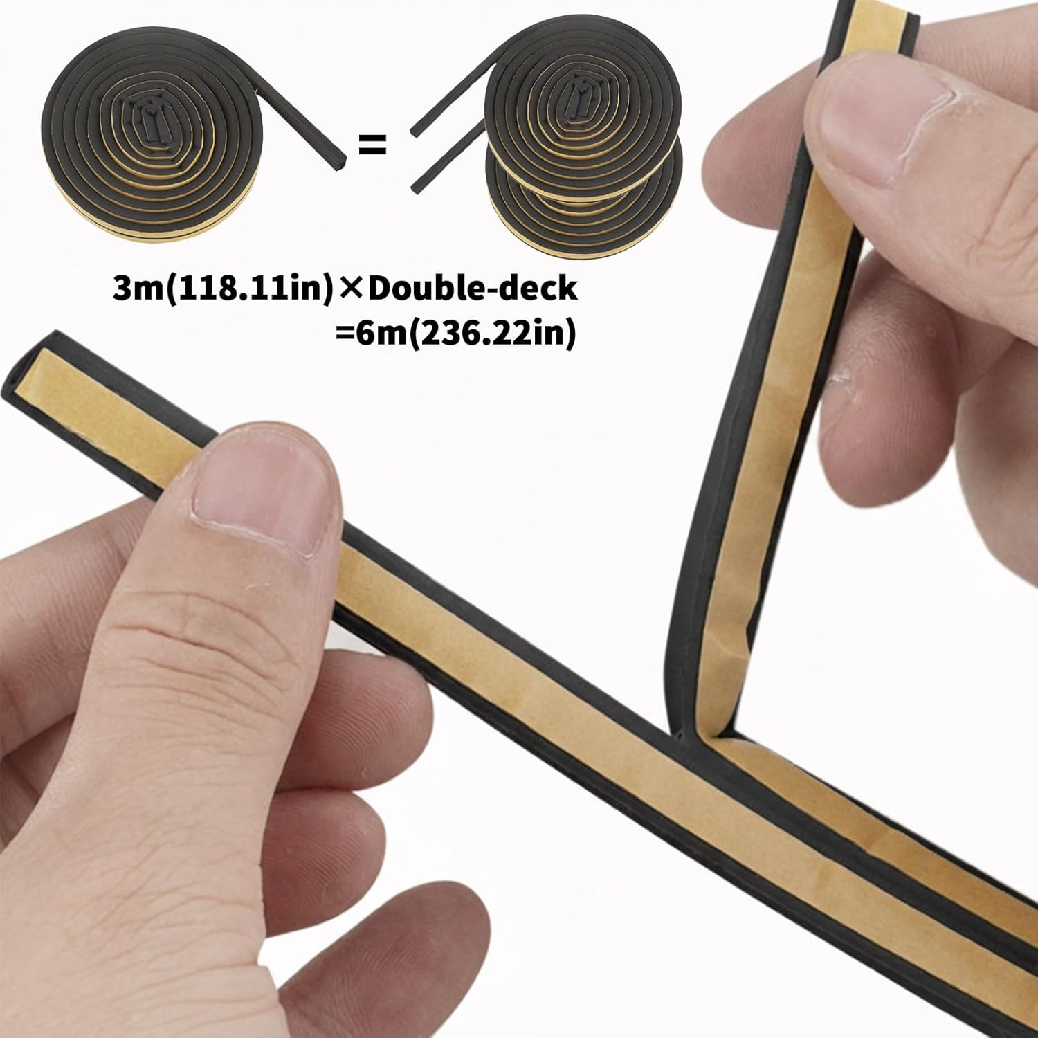 10 Meters Door Seal Strip, 9Mm X 6Mm Self Adhesive Weather Strip for Door and Window Seal, Black Door Weather Strip for Soundproofing, Draft Proof, and Pest Protection