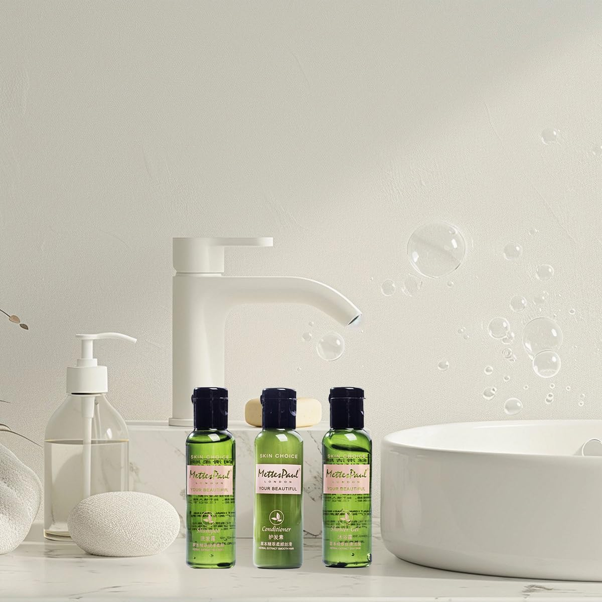 AIMALL 20Pcs 5-Star Hotel Disposable Bath Set - Shampoo, Shower Gel and Conditioner for B&B and Hotel | 2.5Cm X 8.7Cm Bottle image number 3