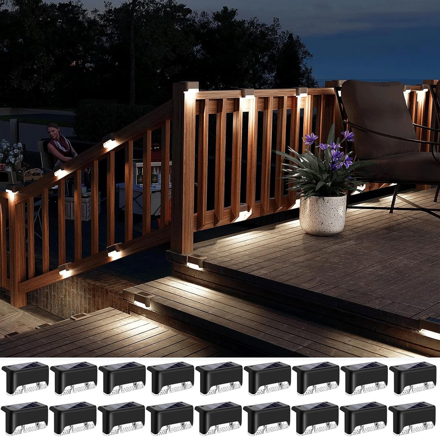Solar Deck Lights Outdoor Led 18 Pack,Outdoor Lights Waterproof Solar Step Lights for Step, Yard, Fence, Patio(Warm White) image number 2