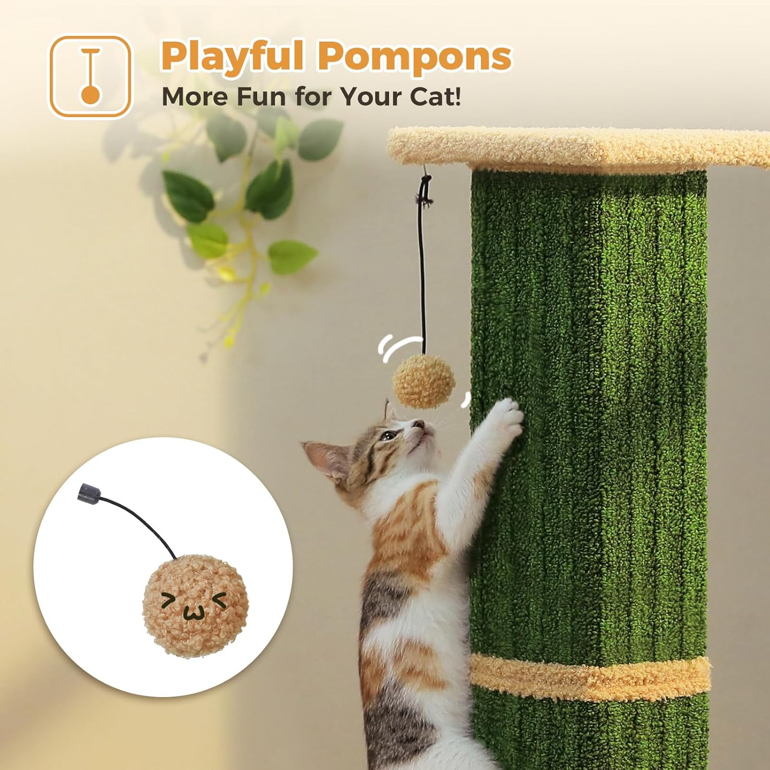 PAWZ Road 82Cm Cat Tree Ultimate Cat Scratching Post with Carpet Covered Scratcher and Pompom Ball Green image number 7