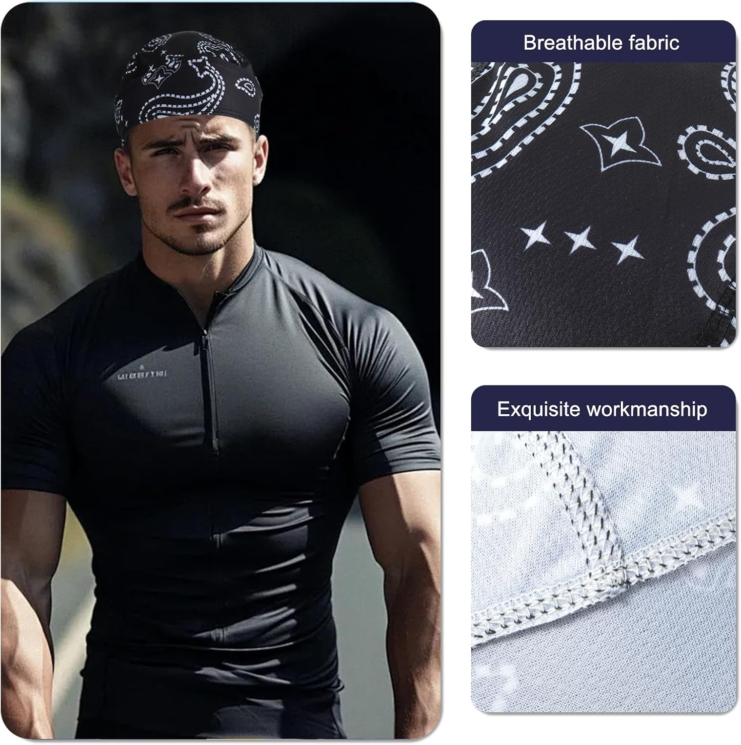GERINLY 3 Pcs Do Rags for Men Skull Cap Breathable Bandana Hat Sweat Wicking Helmet Linner Beanie for Cycling Motorcycle