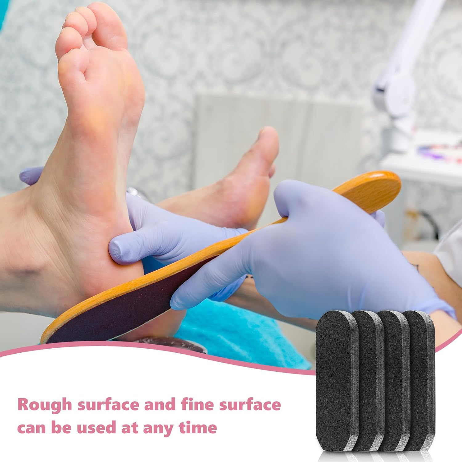 Flutesan 80 Pcs Stainless Steel Foot File Refills 180 Grit Replacement Pads Coarse Fine Pedicure File Refills Double Side Reusable Foot Rasp Pad with Removable Glue image number 2