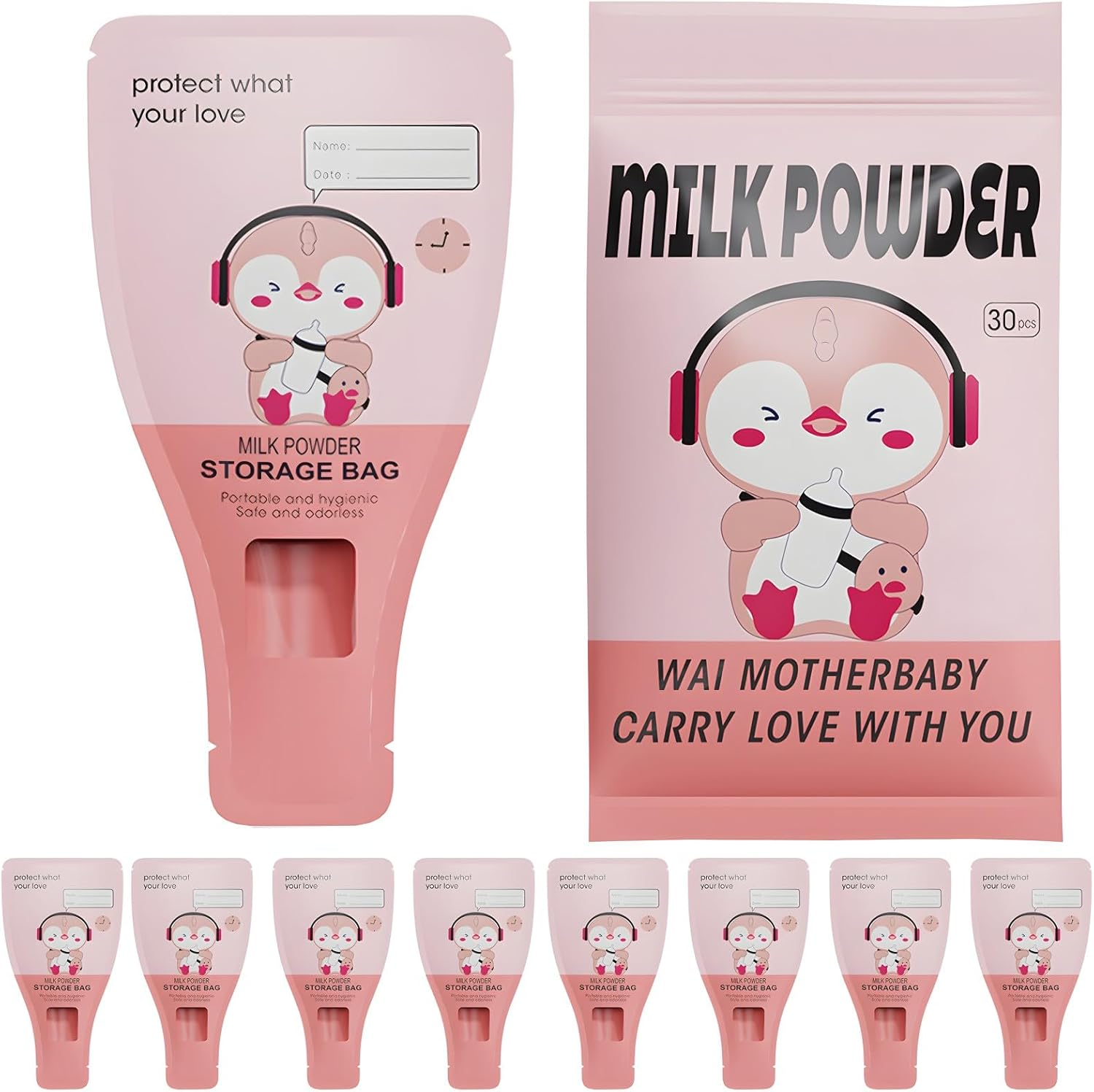 Baby Formula Storage Bags, 30 Pack Portable Milk Powder Dispensers, Bpa-Free Baby Formula Disposable Bags, Idea for Travel or On-The-Go (Pink)