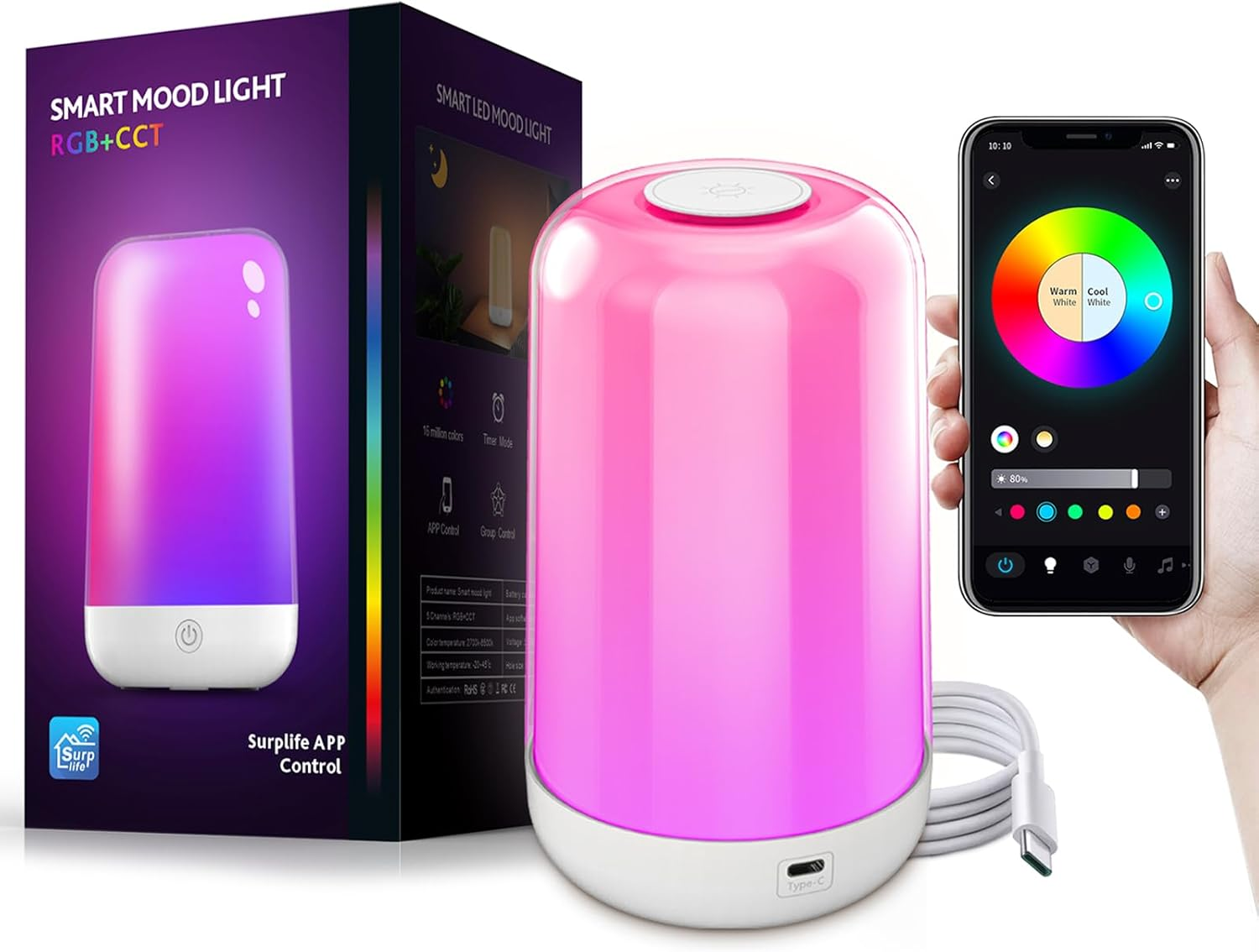 Smart Touch Table Lamp, Dimmable Small RGB Bedside Bed Lamp for Bedroom, Cordless LED Night Desk Lamp Rechargeable Color Changing Nightstand Mood Cozy Lamp for Living Room Baby Nursery image number 6