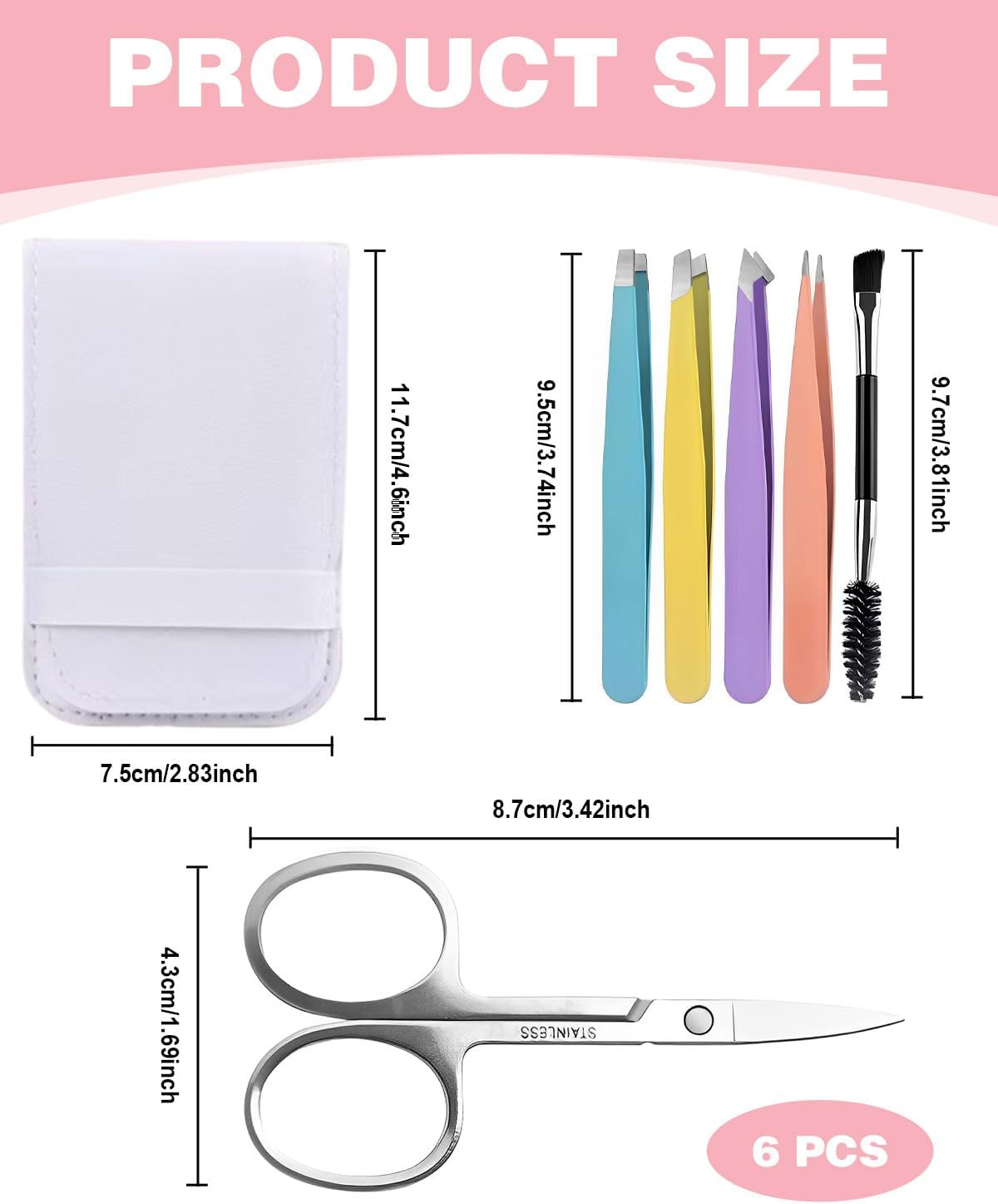 KEMUZ 6 Pieces Portable Tweezers, Professional Stainless Steel Tweezers, Eyebrow Plucking, Stainless Steel Tip Tweezers, Eyebrow Plucking, for Removing Blackheads, Ingrown Hair, Eyelashes image number 2